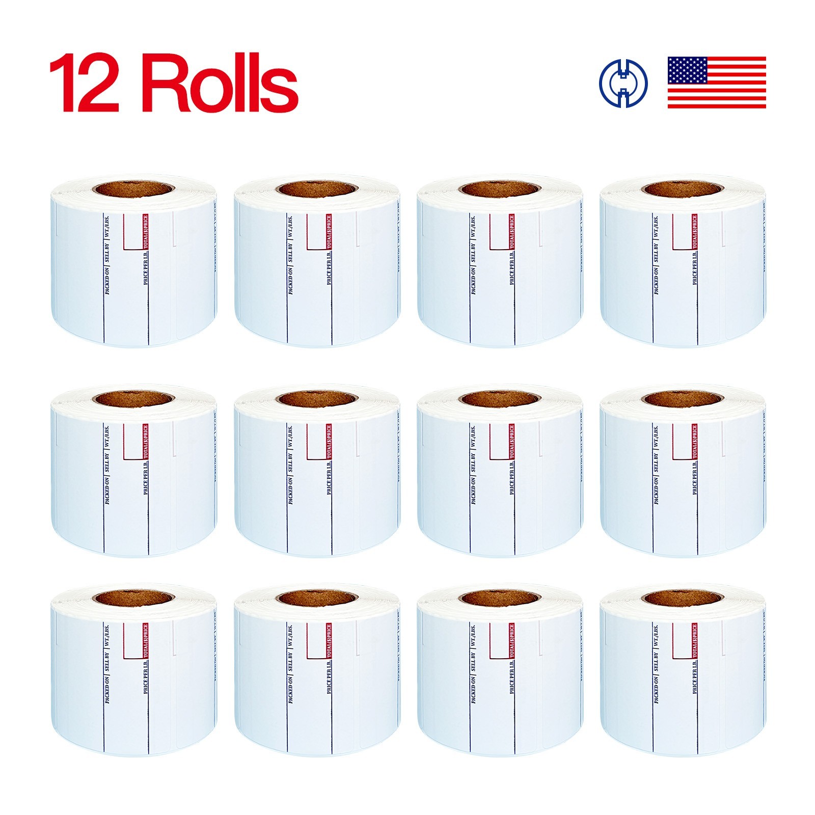 CAS LST-8020 Printing Scale Label, 58 x 60 mm, UPC/Ingredients x 12 Rolls Box