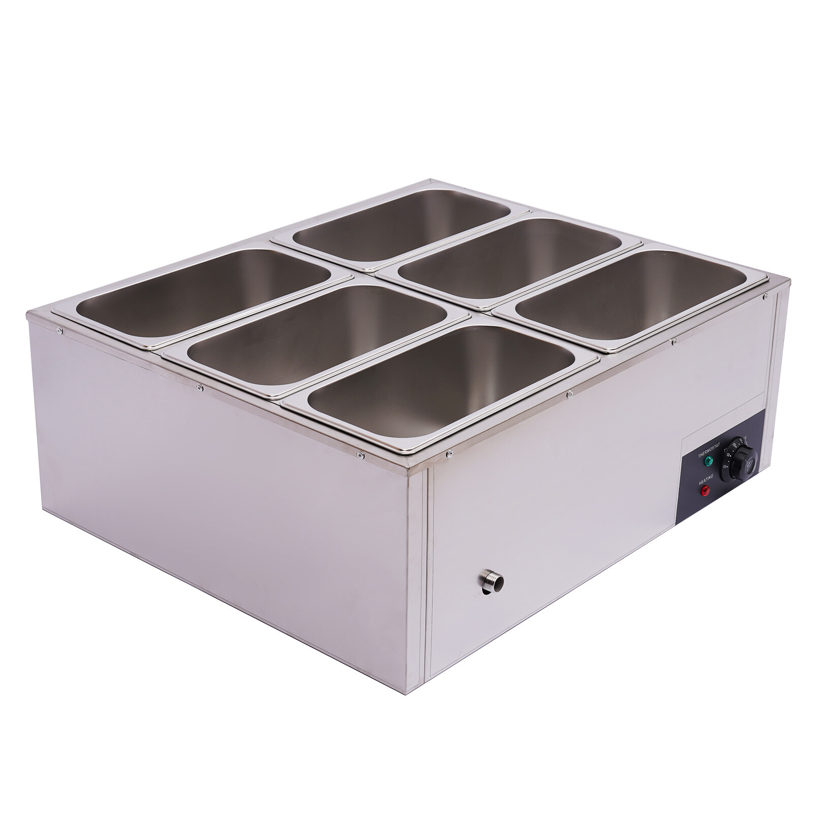 Electric 6-Pot Stainless Steel Food Warmer 850W 30–85°C Bain Marie Countertop