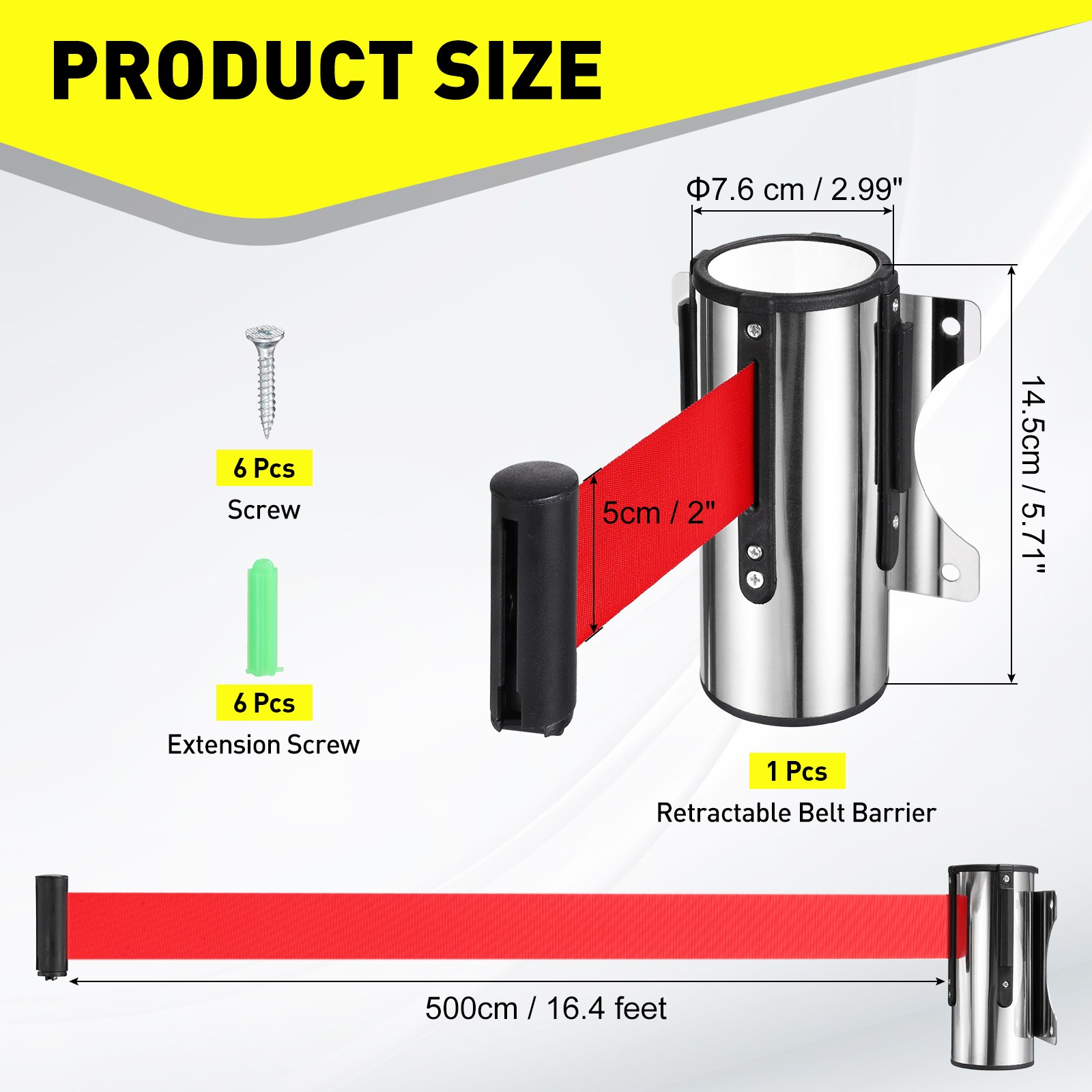 16.4 Foot Fixed Wall Mount Retractable Belt Barrier Set, Red