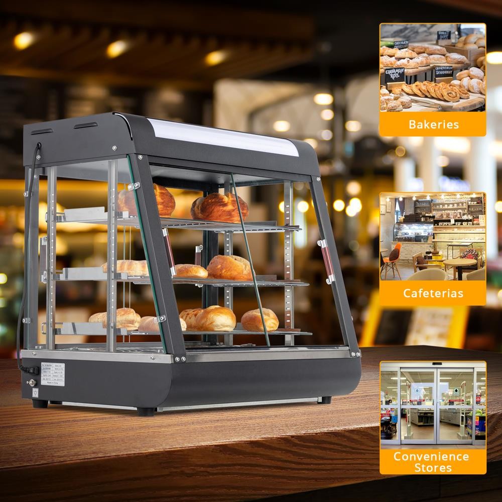 3 Tiers Commercial Food Warmer Display Countertop Pizza Heated Show Case w/Bulb