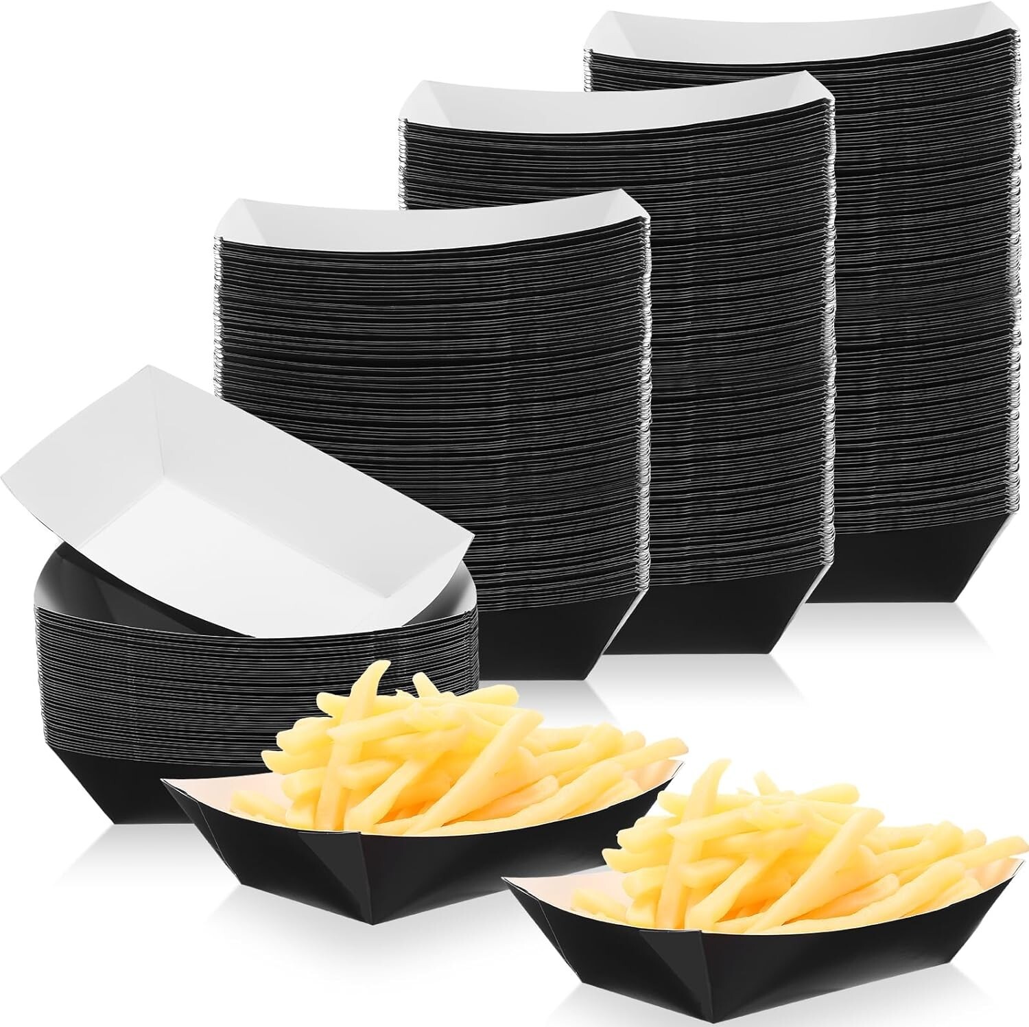 500 Pcs 3lb Paper Food Trays Disposable Paper Food Boats Black Paperboard Nacho