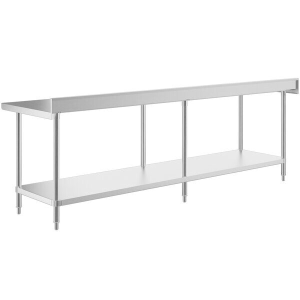 30″W x 108″L 14G Stainless Steel Work Restaurant Table w/Backsplash & Undershelf