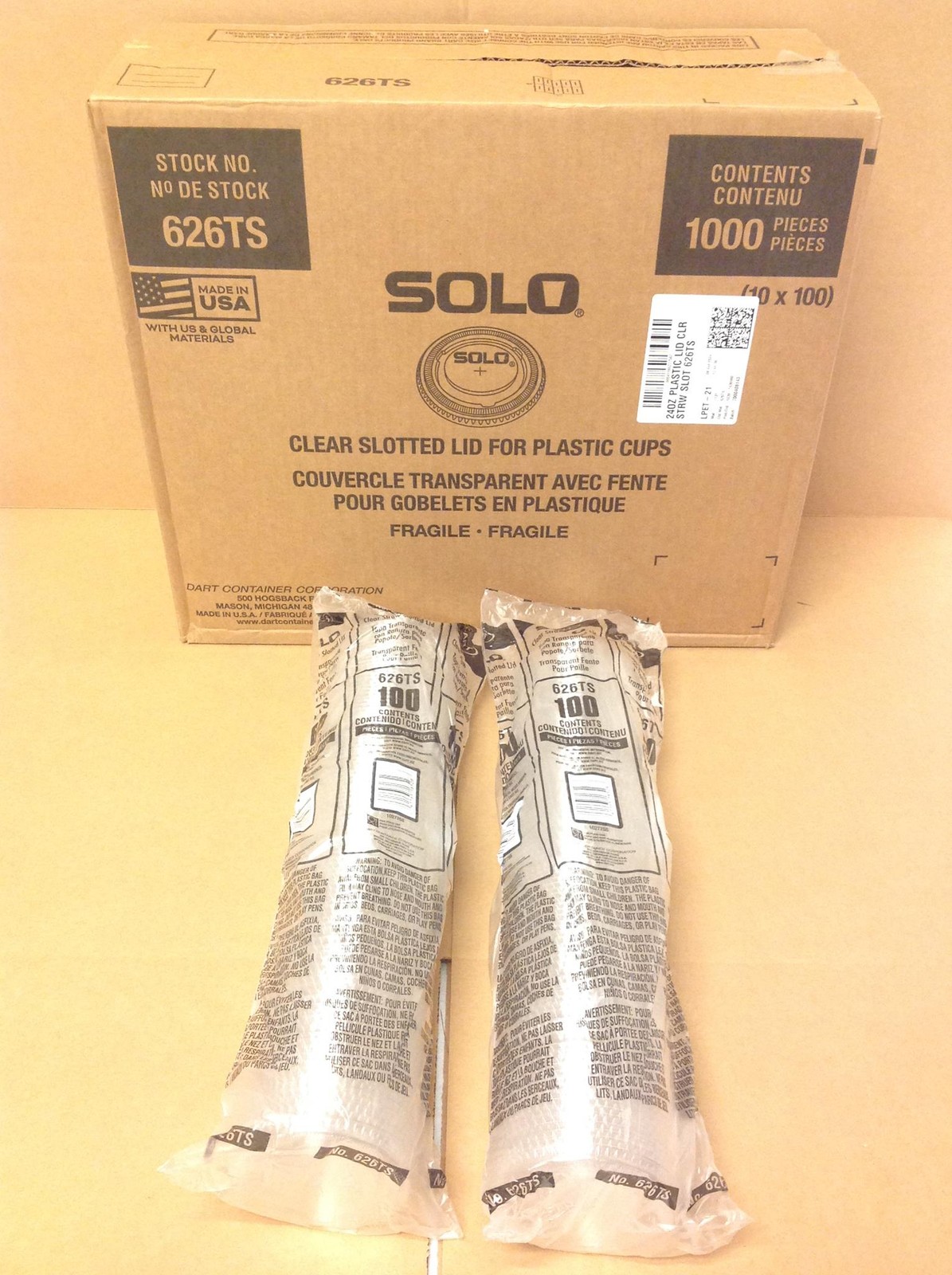 NEW Dart Solo 626TS Clear Straw Spotted Lid For Plastic Cups, 1000/Case