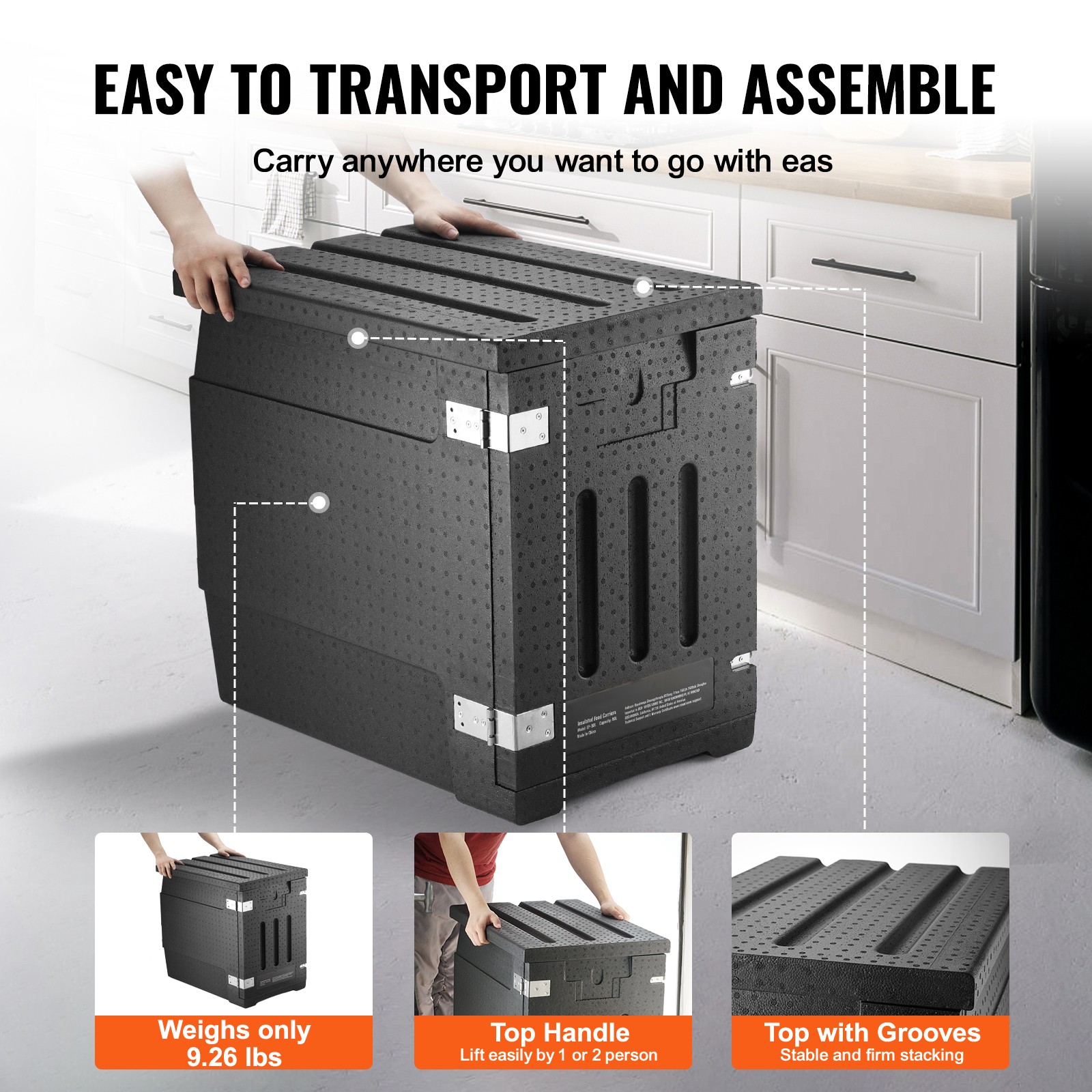 VEVOR 82Qt Food Pan Carrier EPP Insulated Portable Dishbox Stackable Food Warmer