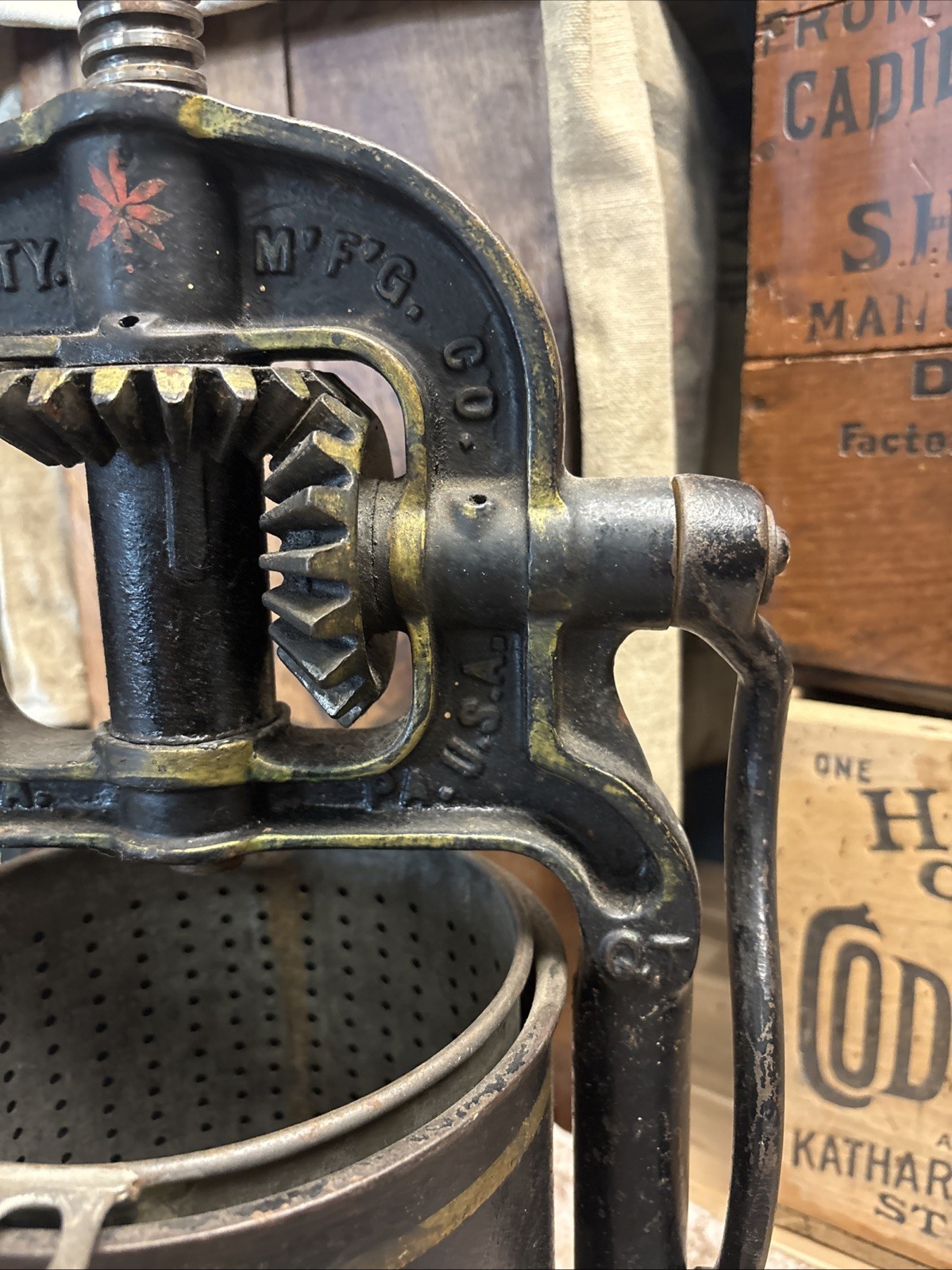 Antique Cast Iron National 4 Quart Fruit Press Sausage Stuffer Philadelphia 1897