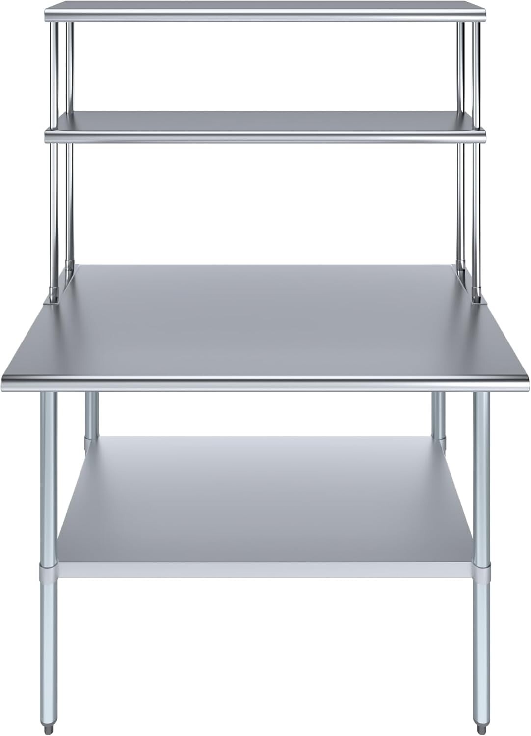 Stainless Steel Prep Table w/ Double Overshelf – Commercial Kitchen Workstation
