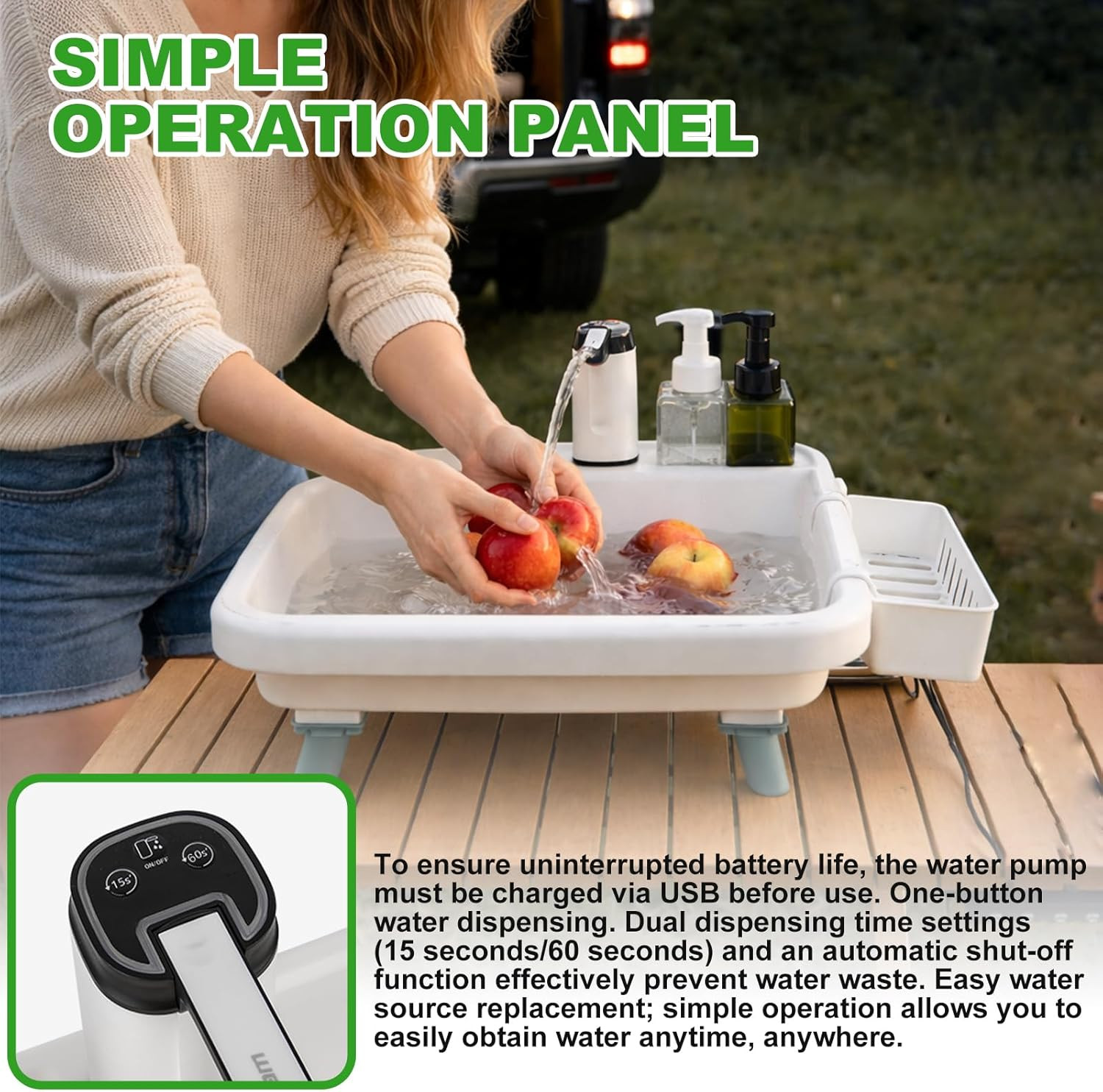 Portable Hand Wash Sink with Electronic Faucet for Indoor/Outdoor Use