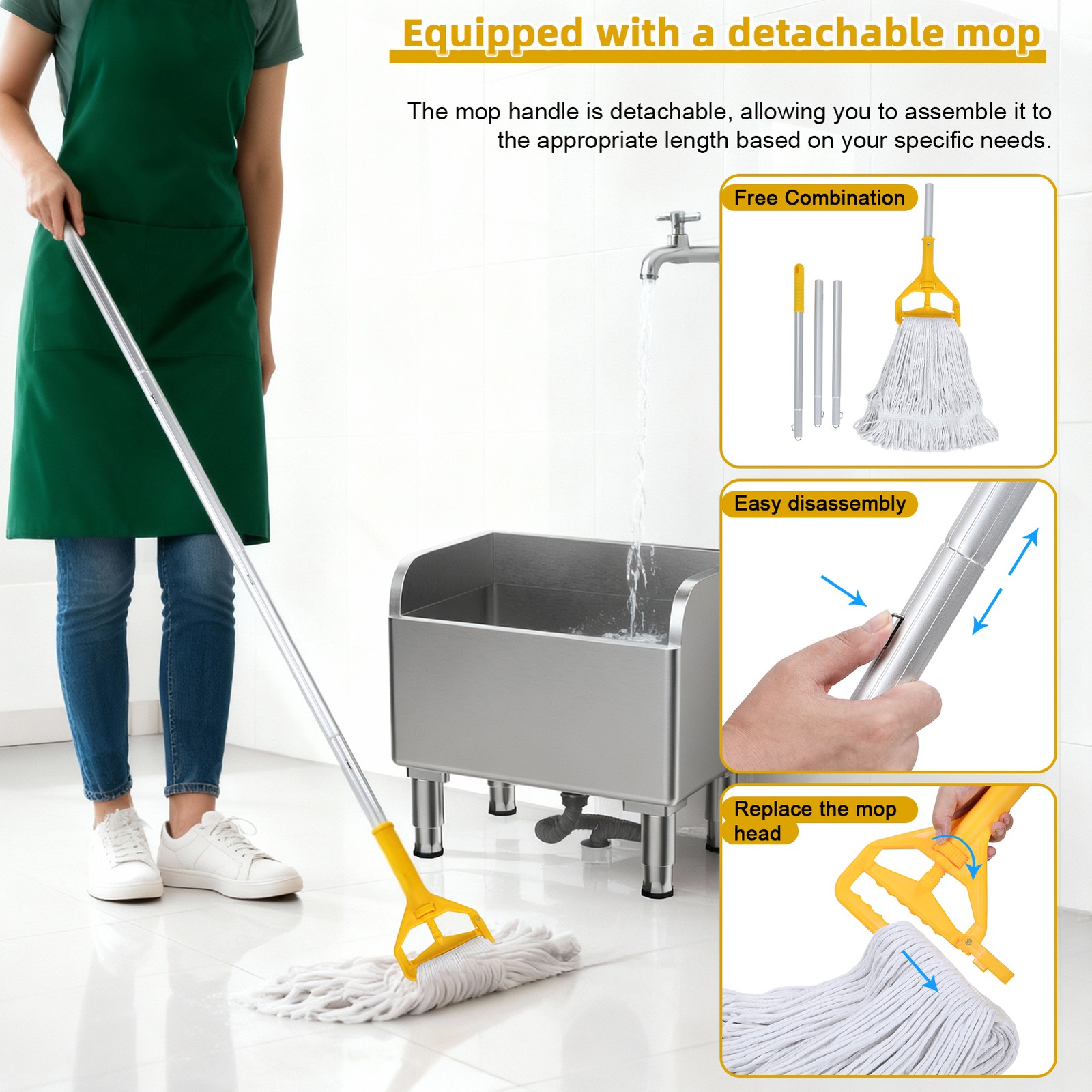 Commercial Floor Mop Sink Stainless Steel Room Service Basin with Assemble Mop