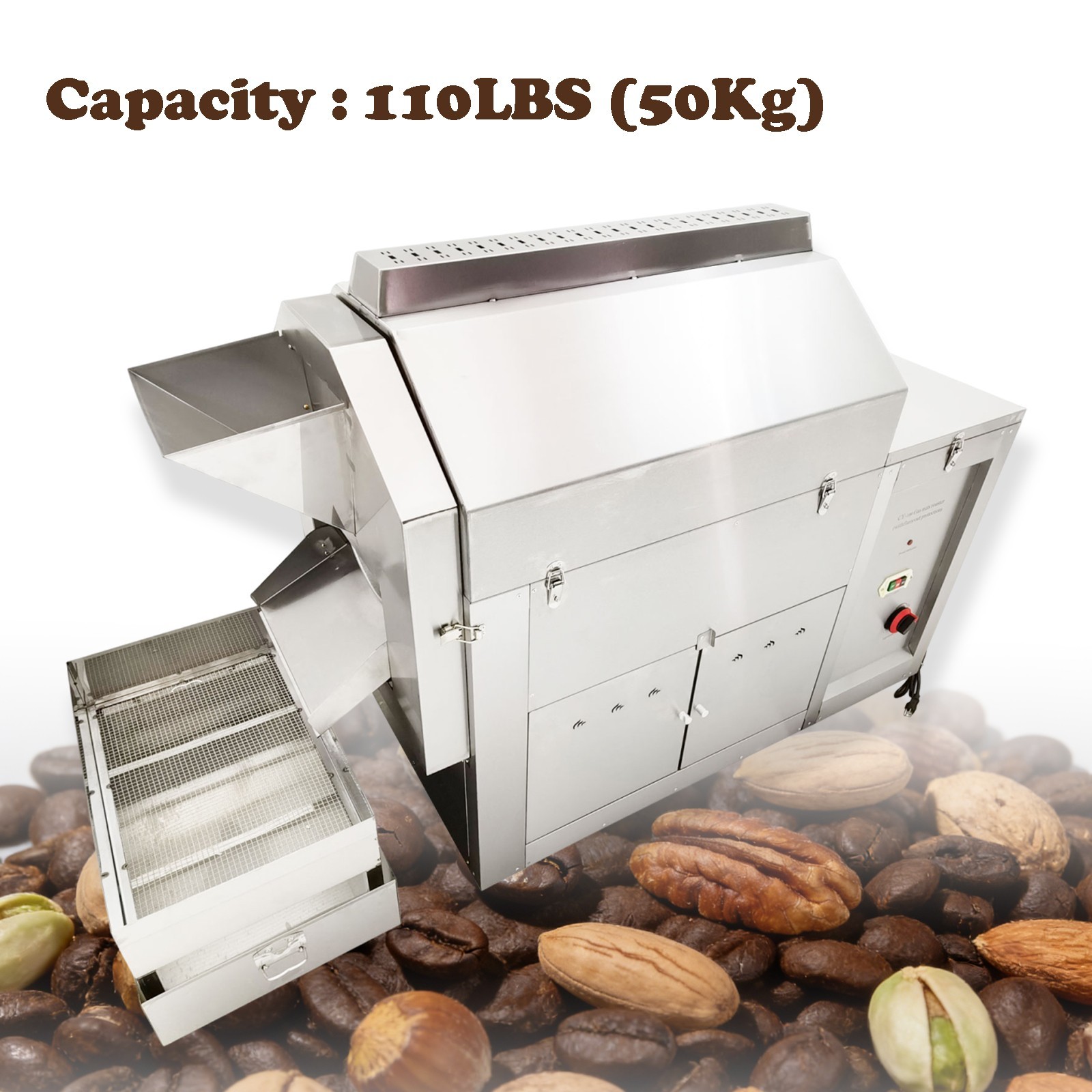 220V Fully Auto Gas Type Coffee Bean/Nut Roaster Drum Roasting Machine 110LBS