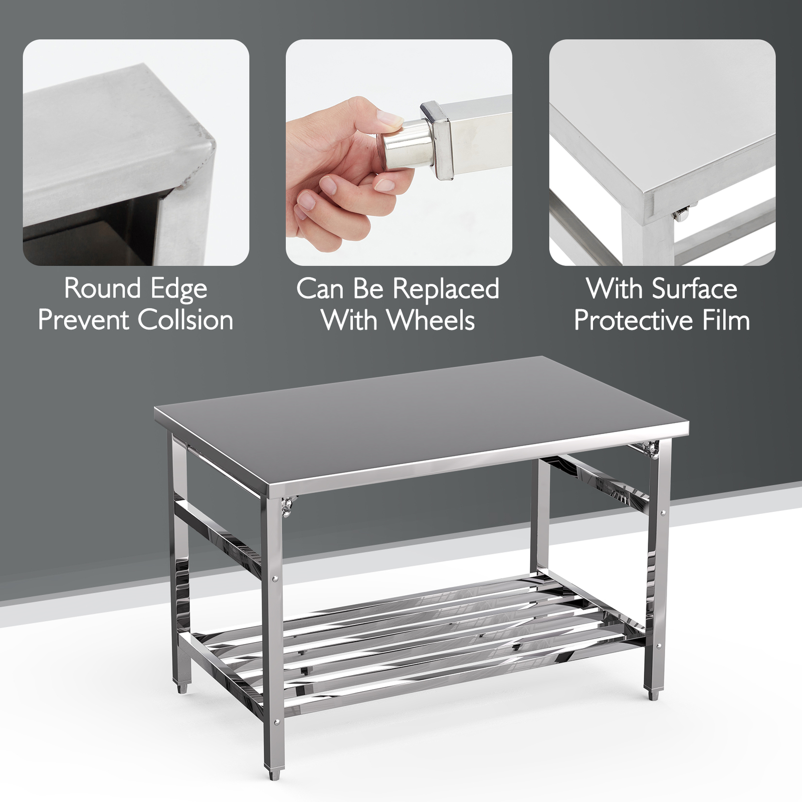 48″ x 30″ Stainless Steel Prep Table Folding Work Table w/ Adjustable Undershelf