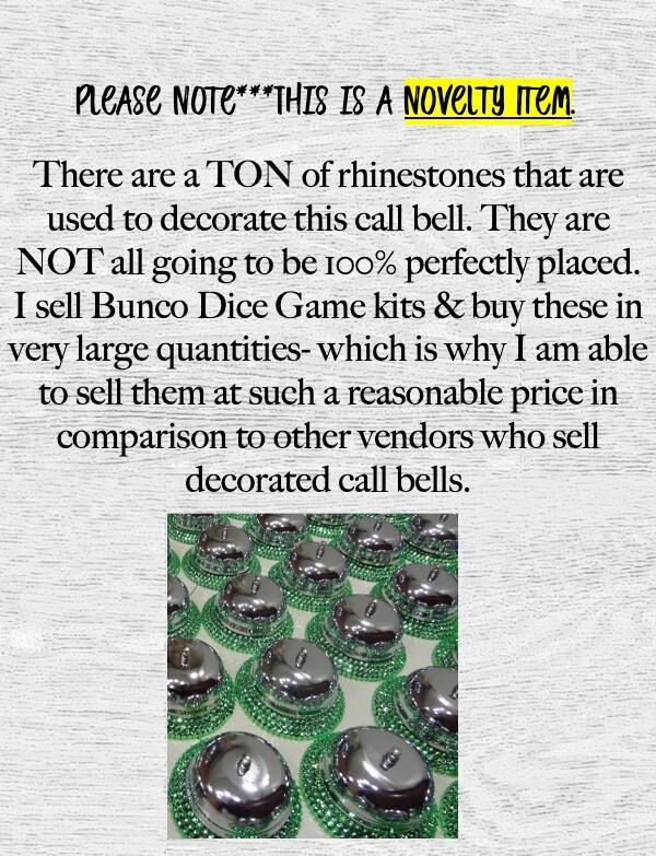 Bunco Call Bell Rhinestones 4″ Teacher Gift, Office Reception, Ring for Service