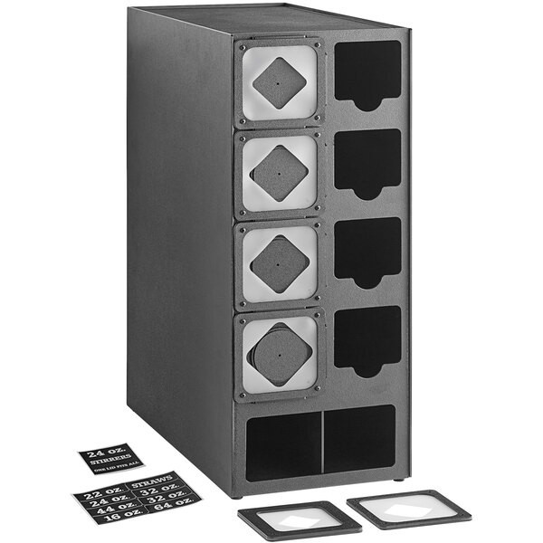KleanTake by ServSense Black Countertop Cup Dispenser / Lid Organizer – 10 Slot