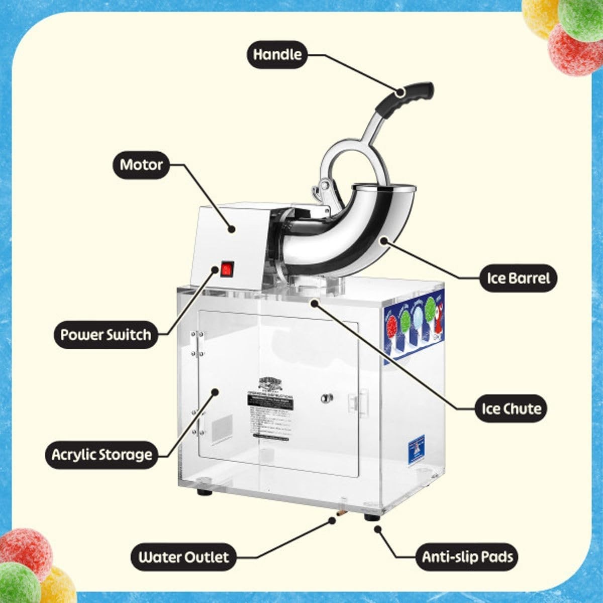 Polar Blast Snow Cone Machine – Acrylic Crushed Ice Maker Grinds Up to 500lbs…