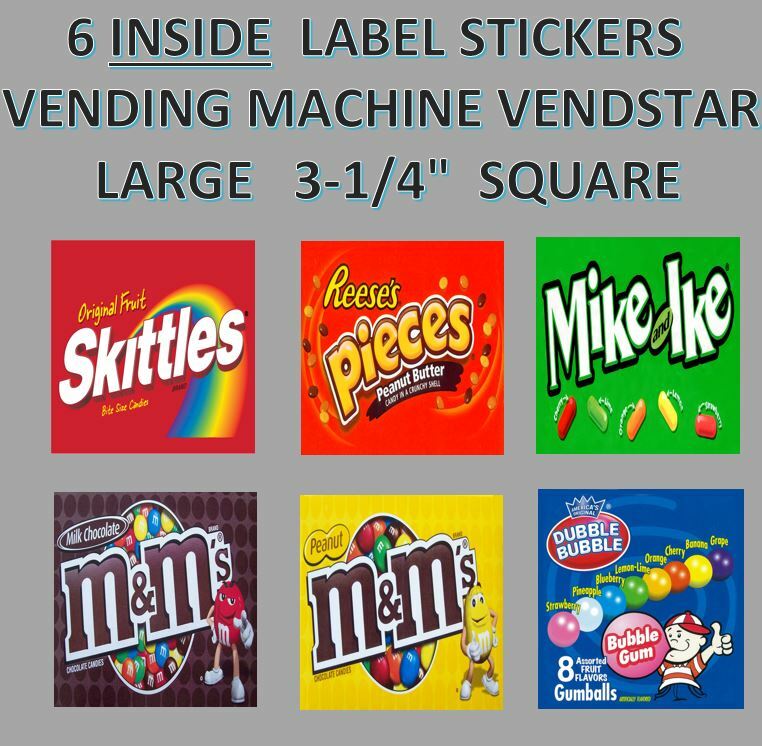 6 INSIDE MOUNT 3.25 x 3.25 Bulk Vending Machine Labels Stickers