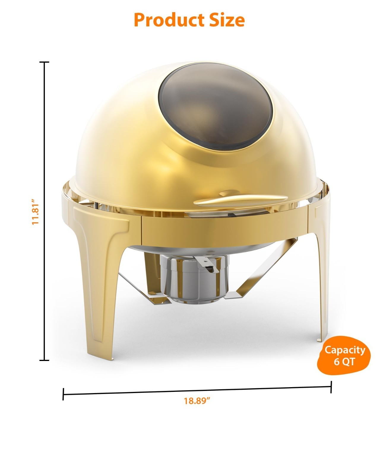 Gold Round Roll-Top Chafing Dish Set Commercial Stainless Steel Buffet Warmer