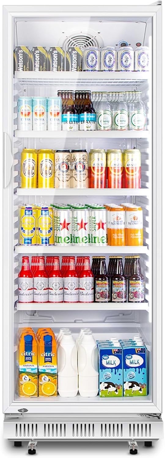 Fast Cooling 360L Commercial Beverage Refrigeration – Sleek White Glass Design