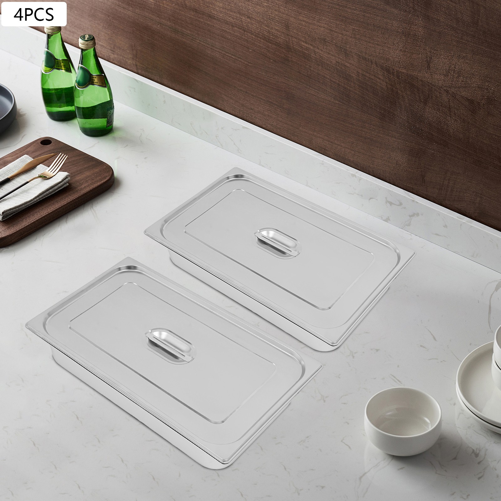 4Pcs 7.5L Capacity Food Pans 201 Stainless Steel with Lids for Restaurant