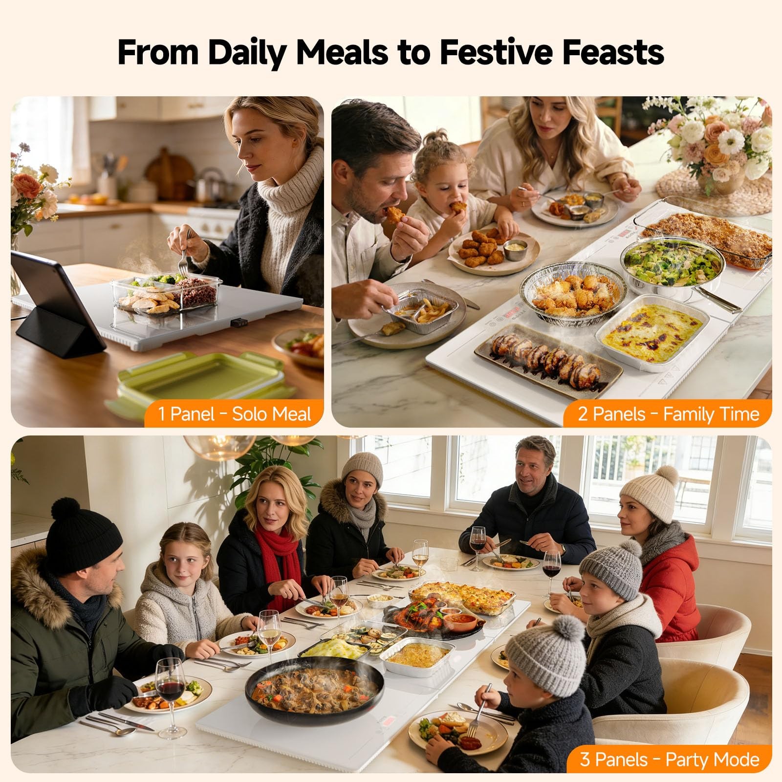 Warming Trays for Buffets Party, Extra-Long 47″x15″ 3-in-1 Modular Food Warme…