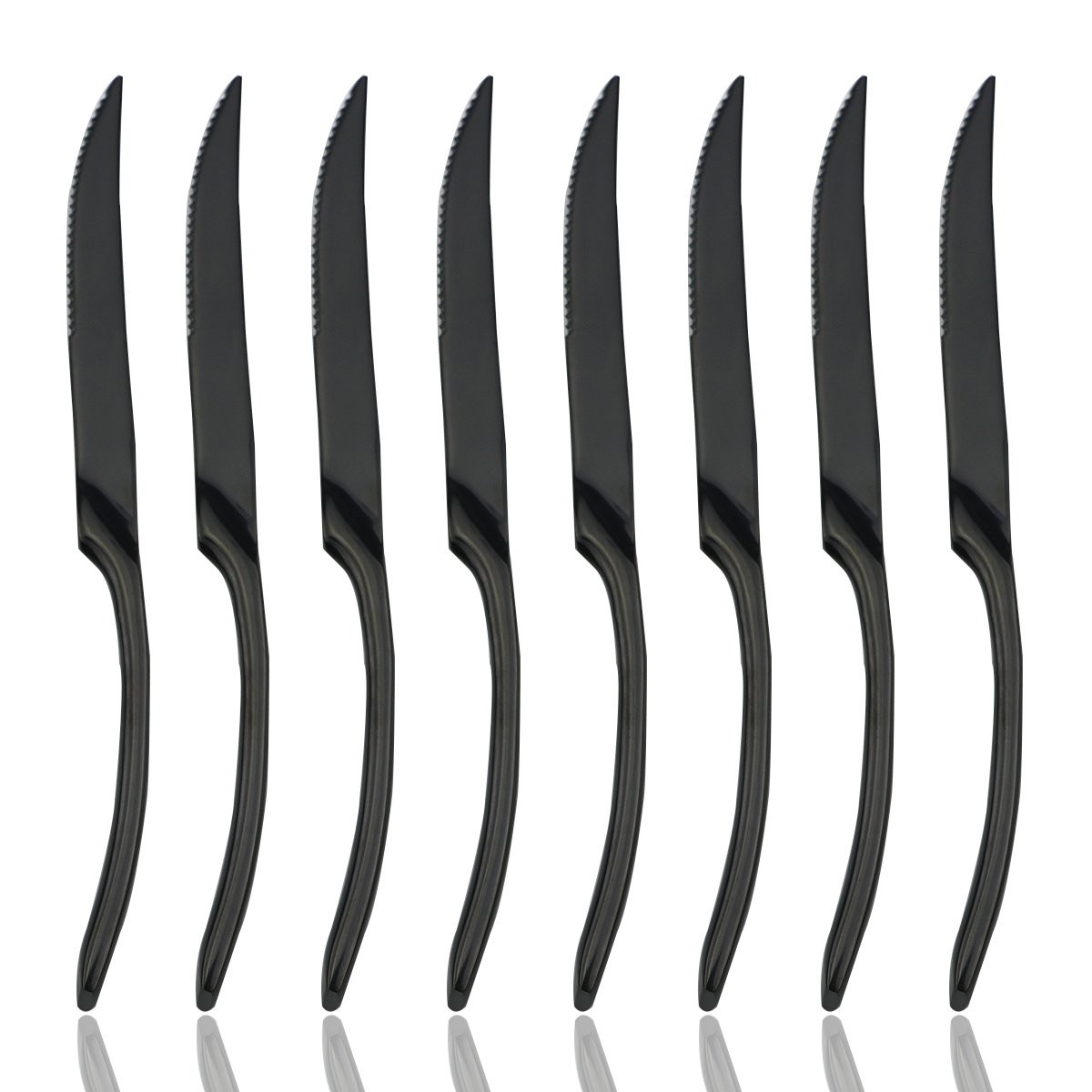 JASHII 18/10 Stainless Steel 8 Piece Mirror Polished Black Steak Knife Black Ute