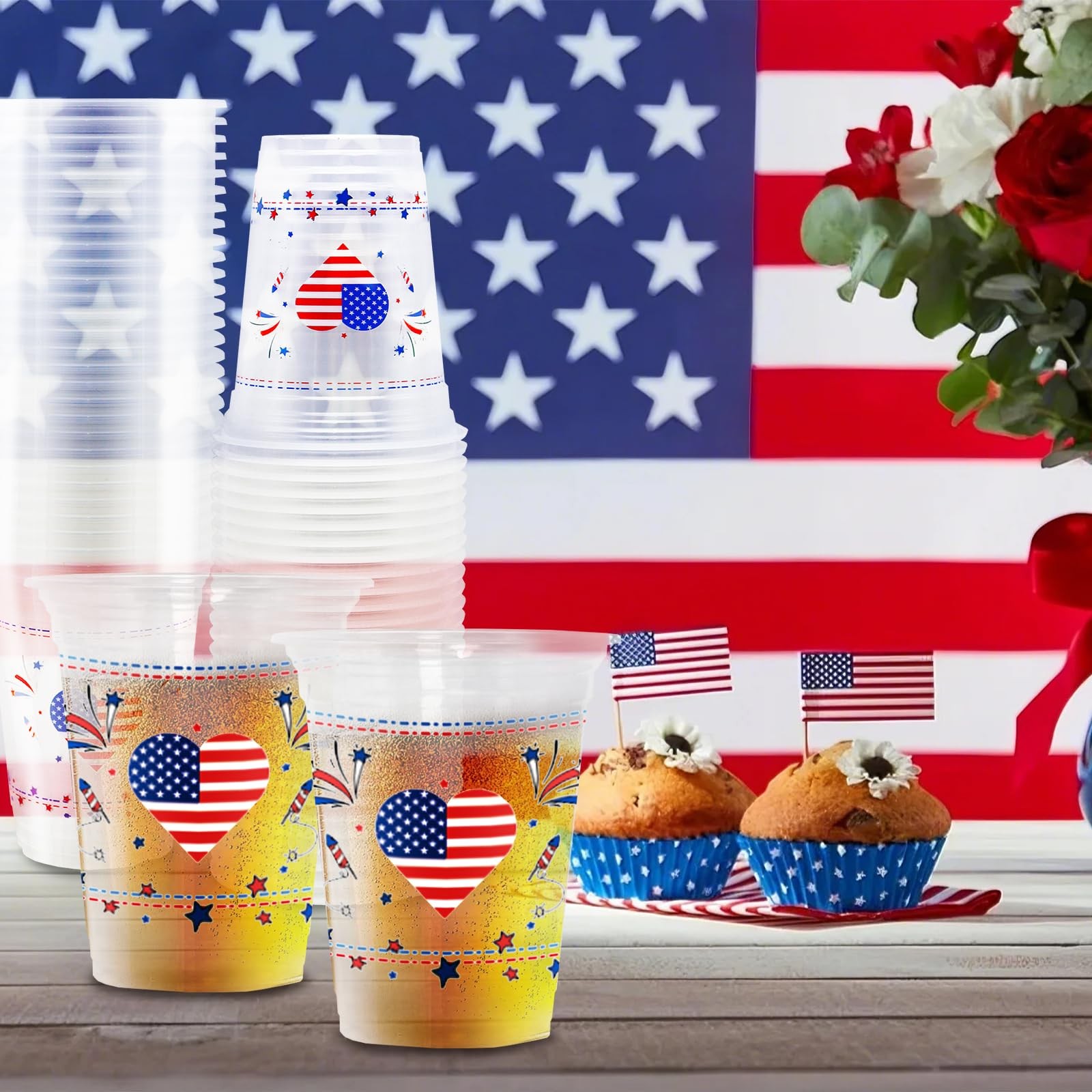 50 Pcs 12 oz 4th of July Plastic Cups Patriotic Plastic Cups Disposable Red …