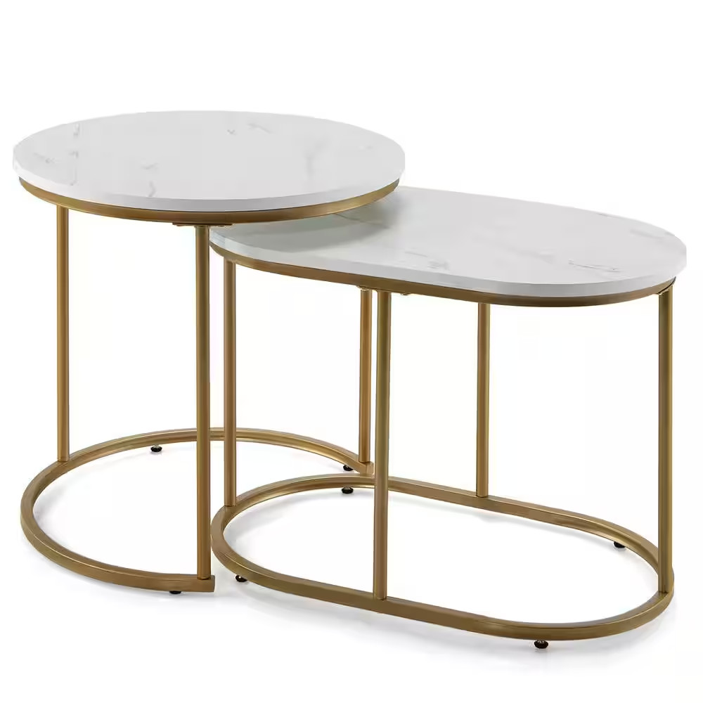 23.5 In. Marble and Golden Nesting Coffee Table Modern Side Table Set Living Roo