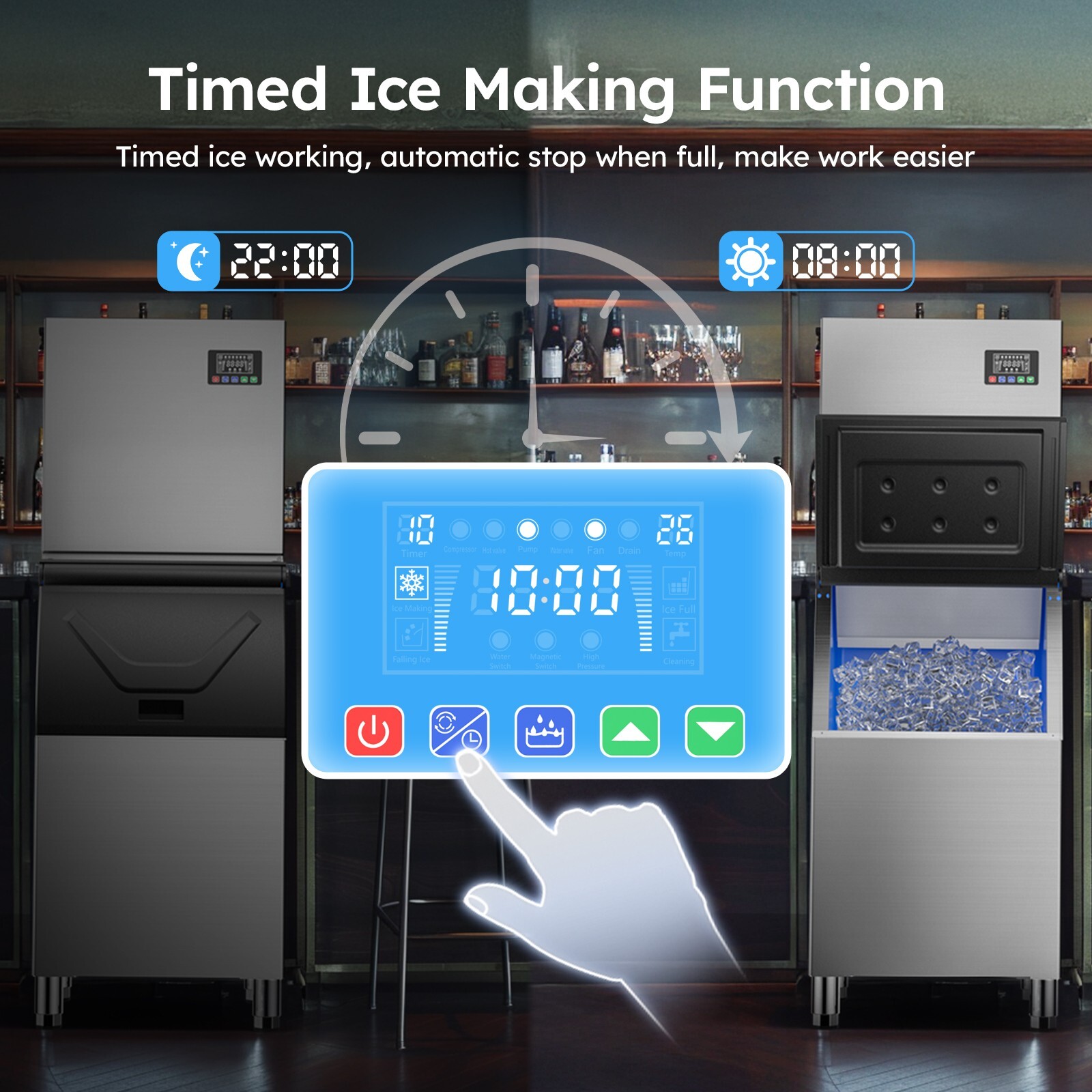 Commercial Freestanding Ice Maker 500LBS/24H with 350LBS Bin, 132 compartments