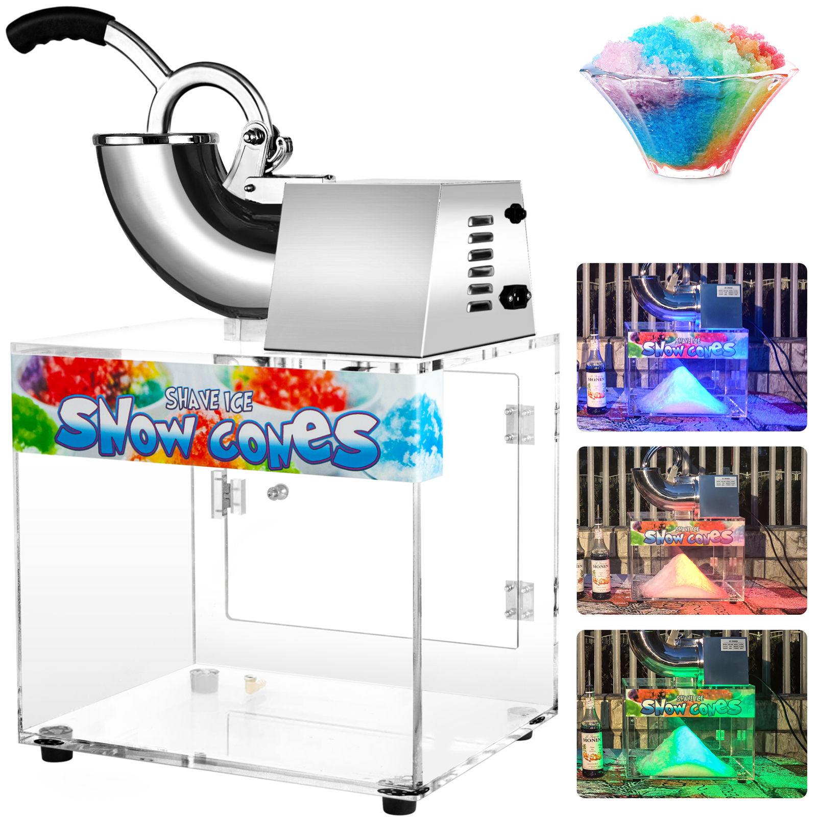 500lbs/h Electric Snow Cone Machine Ice Shaver Maker Shaving Crusher Dual Blades