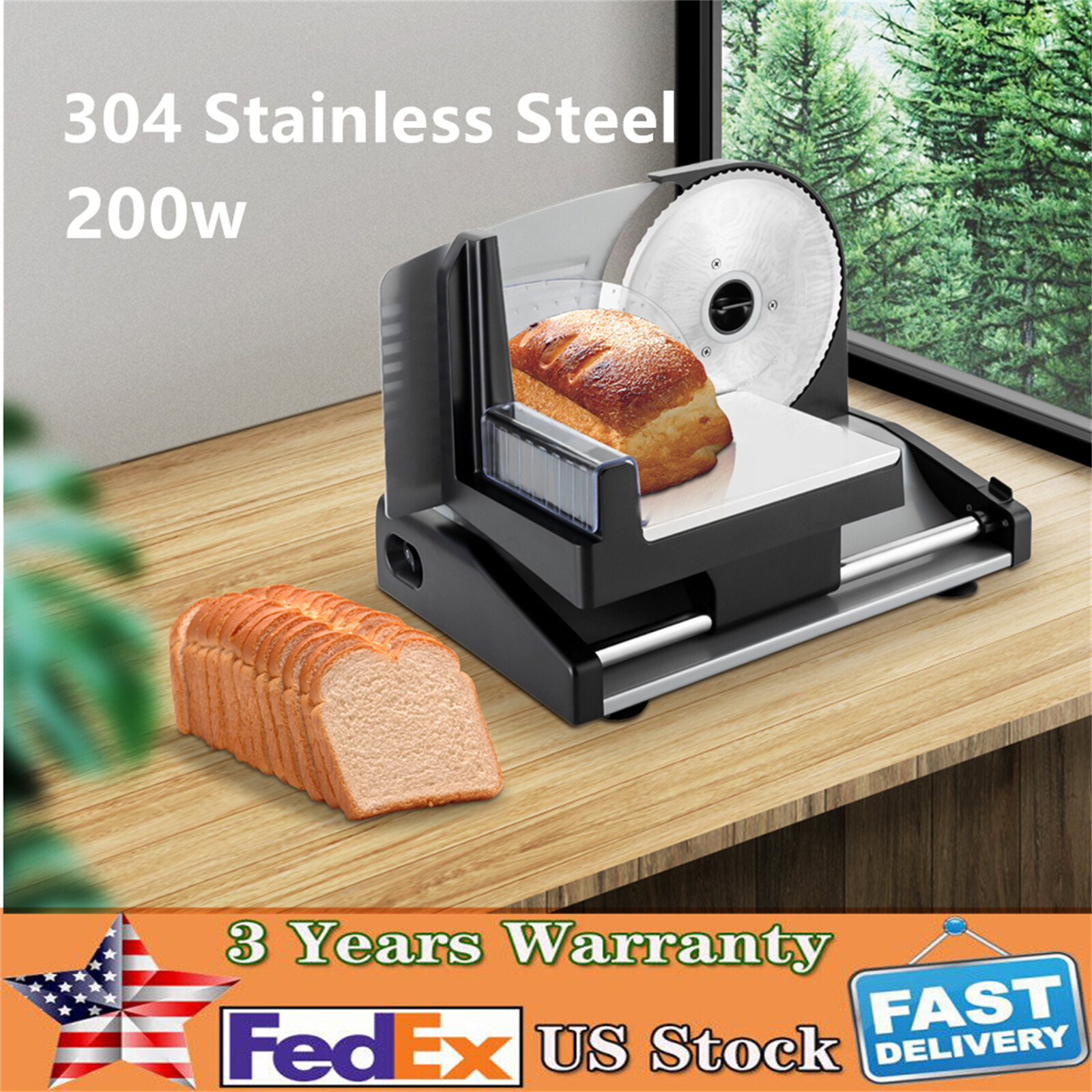 Food-grade Stainless Steel 200w Meat Slicer Bread Slicing Machine Fruit Cutter