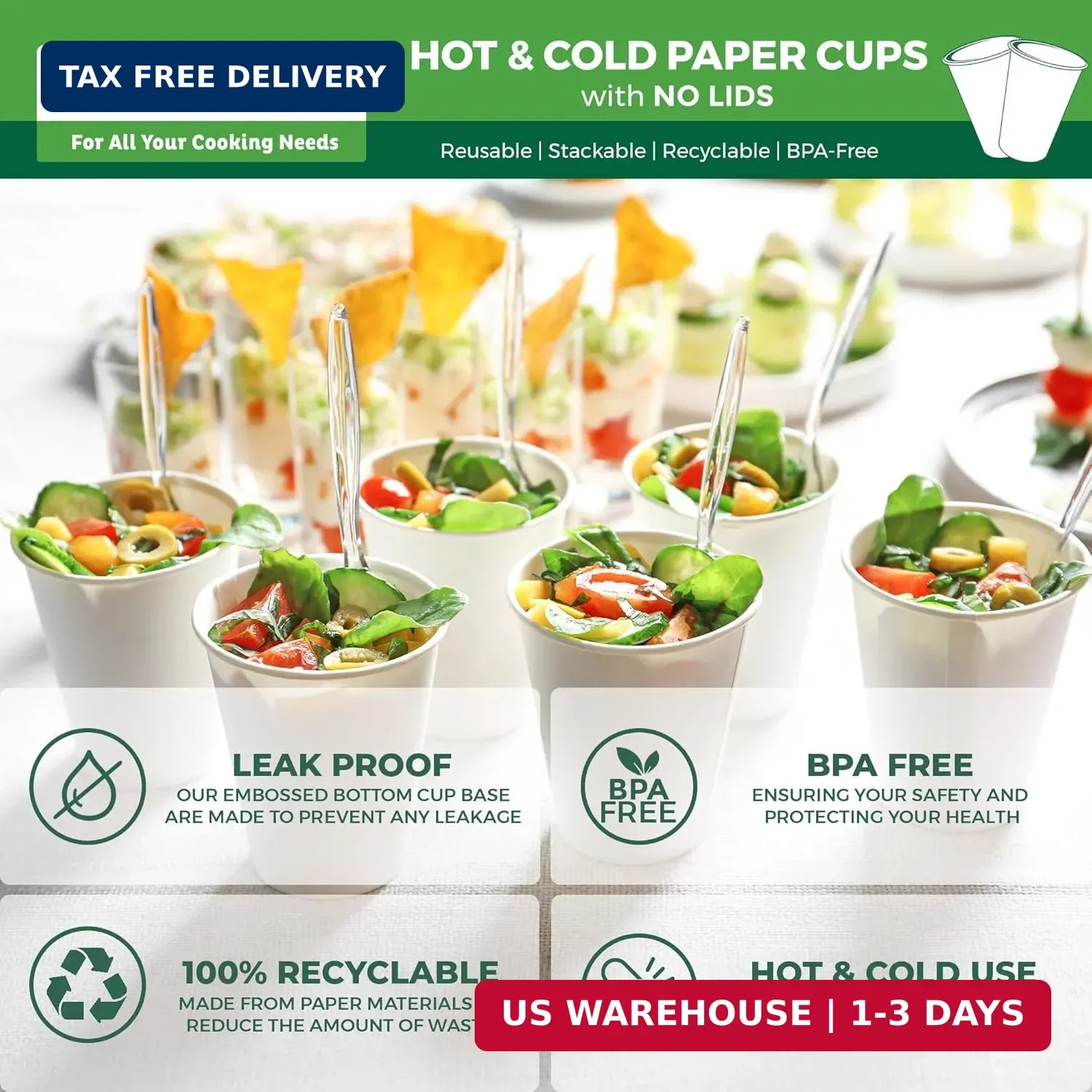 Freshware Coffee Cups 16 oz [100 Pack] Disposable Paper Cups for Hot or Iced Cof