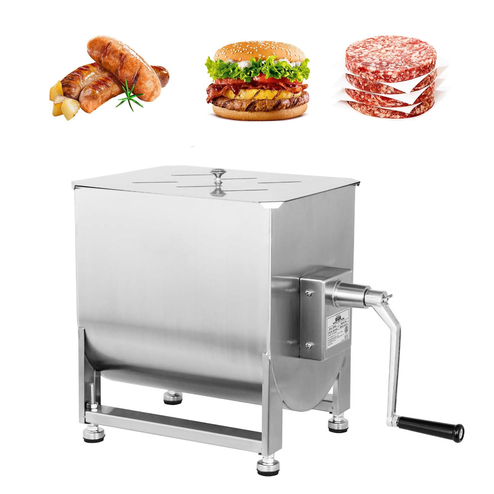 Hakka Manual Meat Mixer 45lb/22.5L, Fixed Tank 30L Stainless Steel Updated Co…