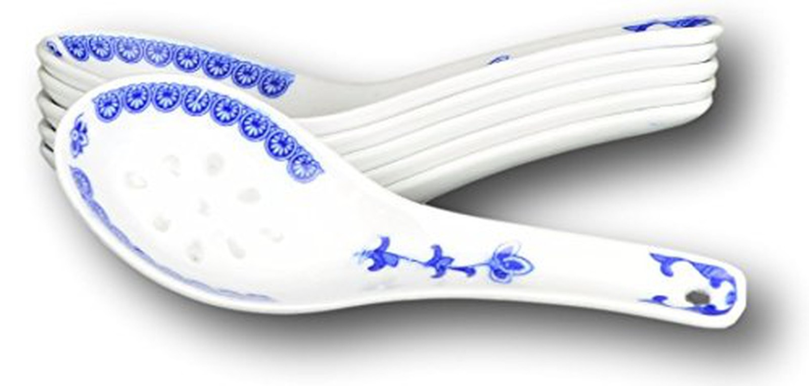 6 Blue and White Porcelain Ceramic Soup Tea Table Dessert, Rice Pattern Chine…