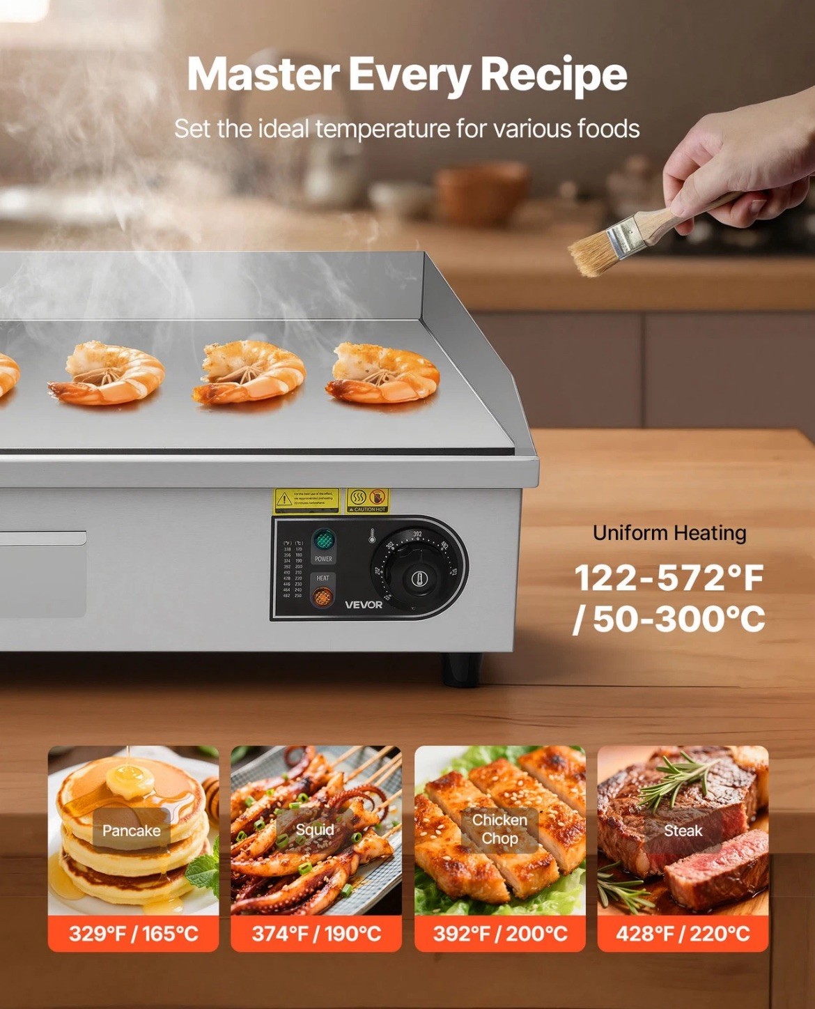 VEVOR Commercial Electric Griddle Countertop Flat Top Grill 28.54 x 15.75 inches