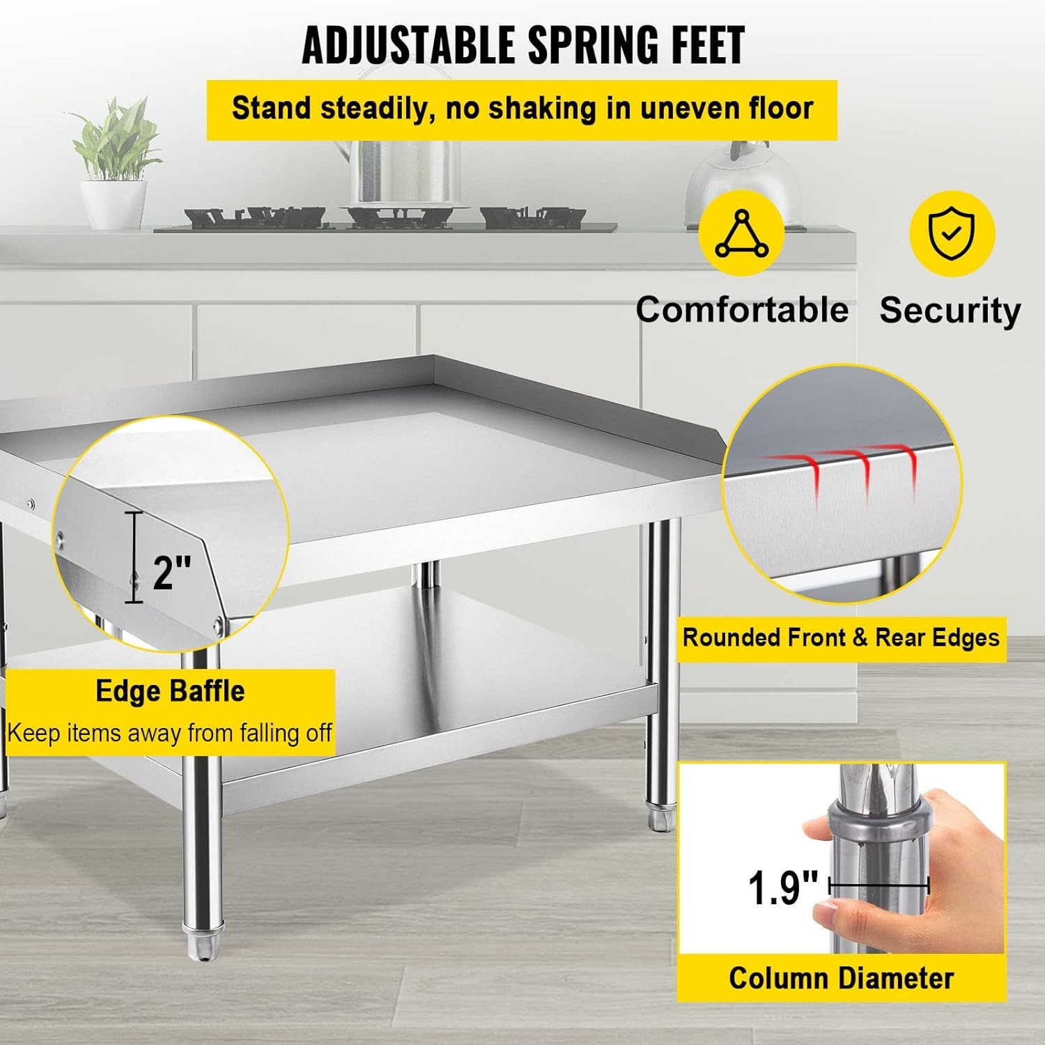 Stainless Table 36 x 30 x 24″Stainless Steel Equipment Grill Stand with Adjustab