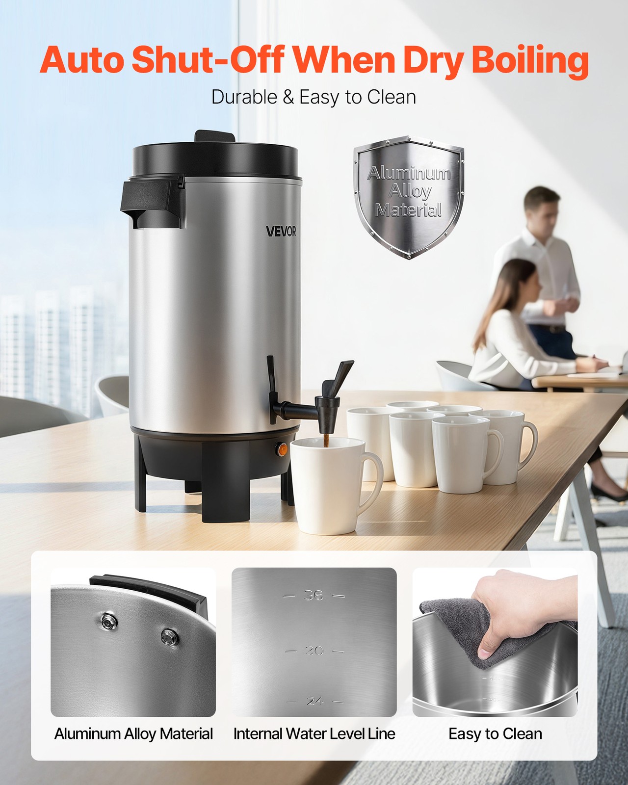 VEVOR Commercial Coffee Urn 40 Cup (203oz)Quick Brew Hot Dispenser for Catering