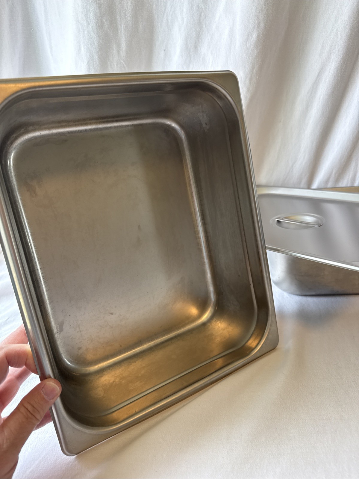12”x10”x4” Winco Stainless Steel Restaurant Pans With Lids Food Prep *LOT OF 2*