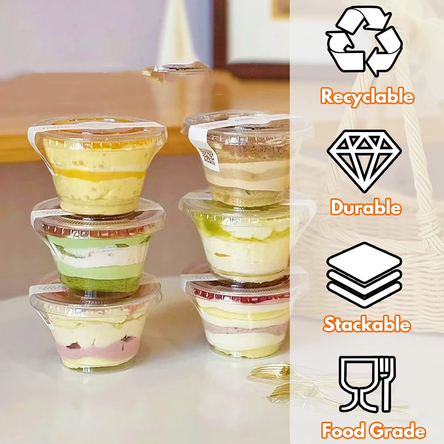 50 Pack Clear Cups with Lids6 oz Plastic Disposable Cups with Flat Lids(No H