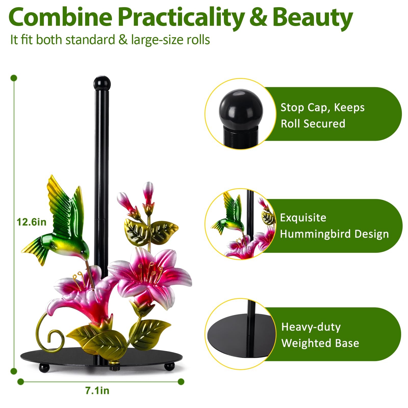 Flower & Hummingbird Decor Countertop Paper Towel Roll Holder