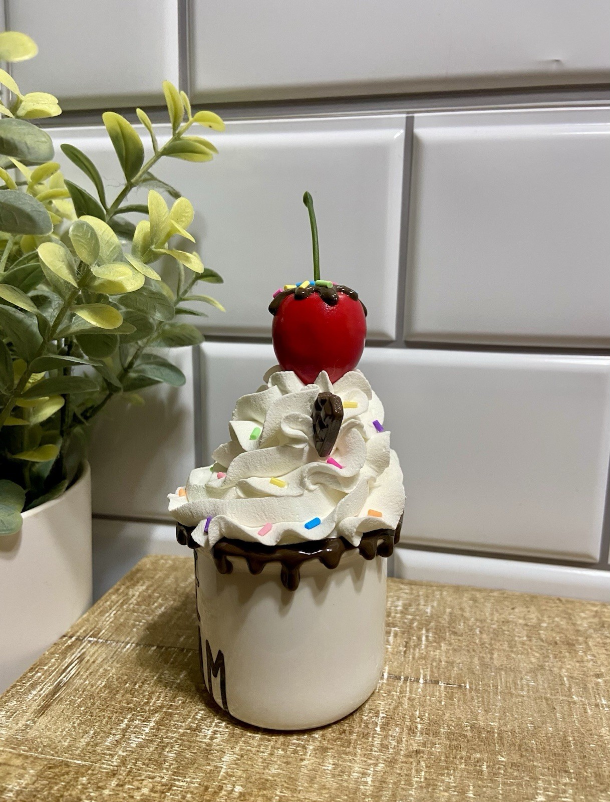 Cute ICE CREAM Mini Ceramic Mug Faux Fake Whipped Cream Tiered Tray Decor SUMMER