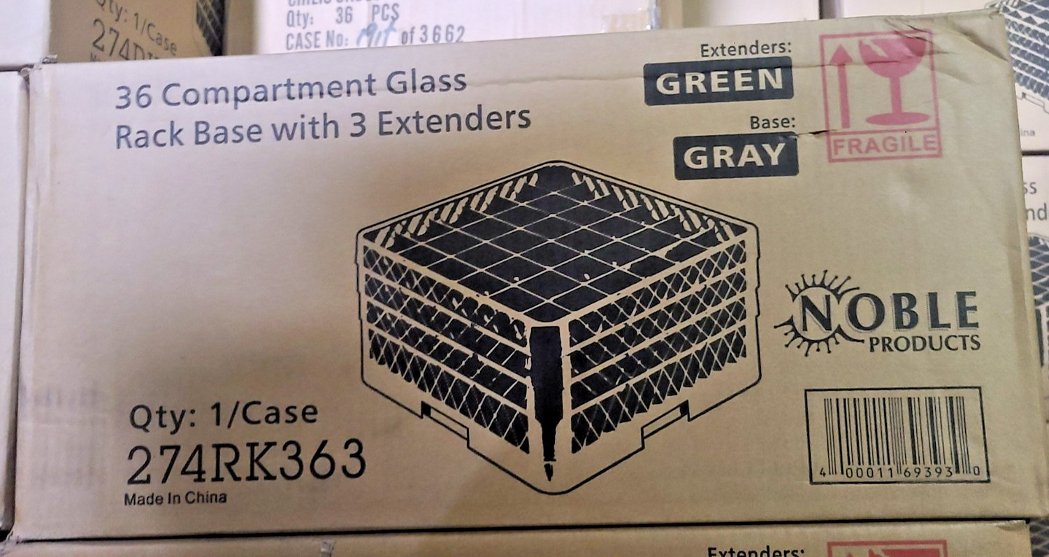 Noble 274RK363 Commercial Dishwasher Machine 36 Cup Glass Rack w/3 Extenders