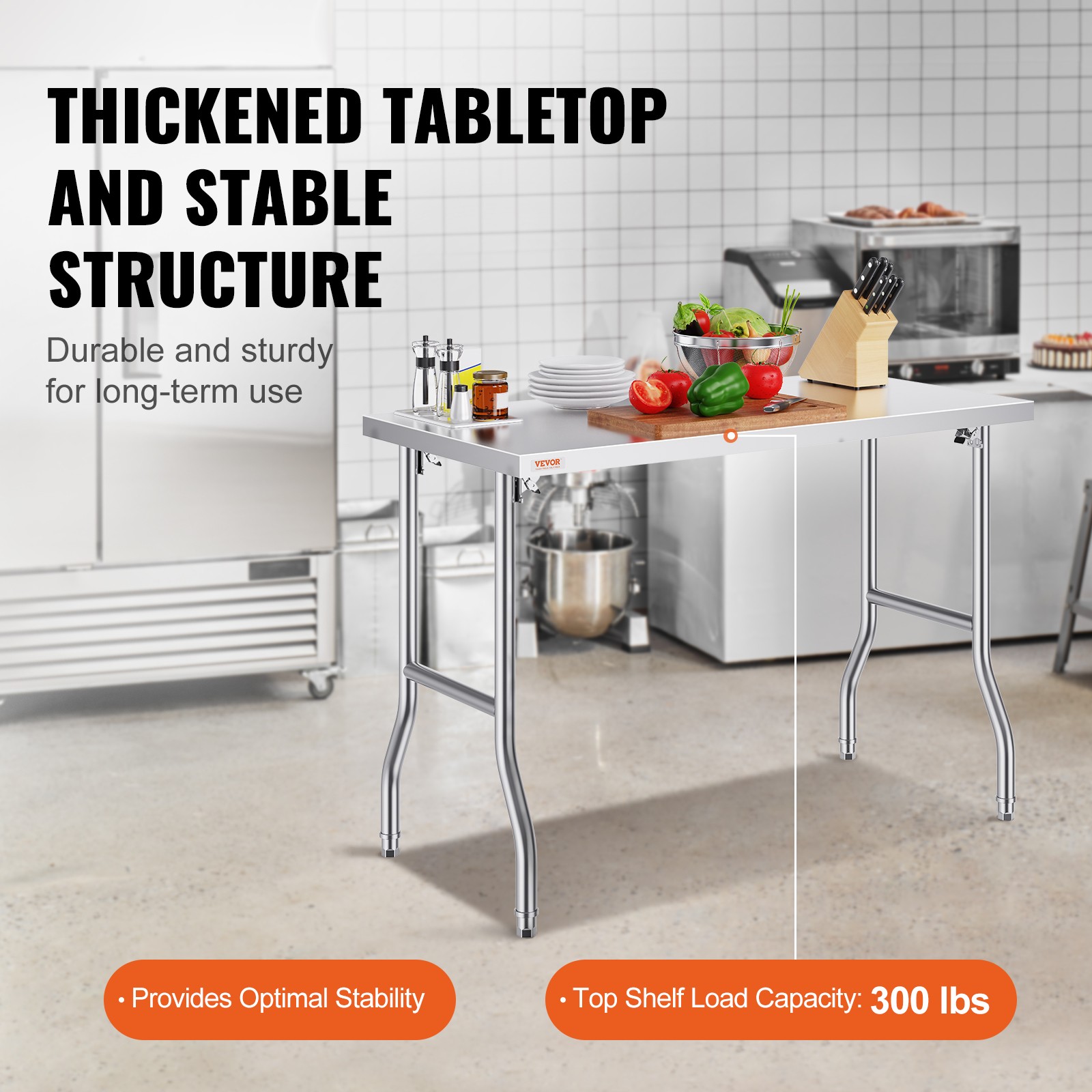 VEVOR Folding Commercial Prep Table Commercial Worktable Workstation 48 x 24 In