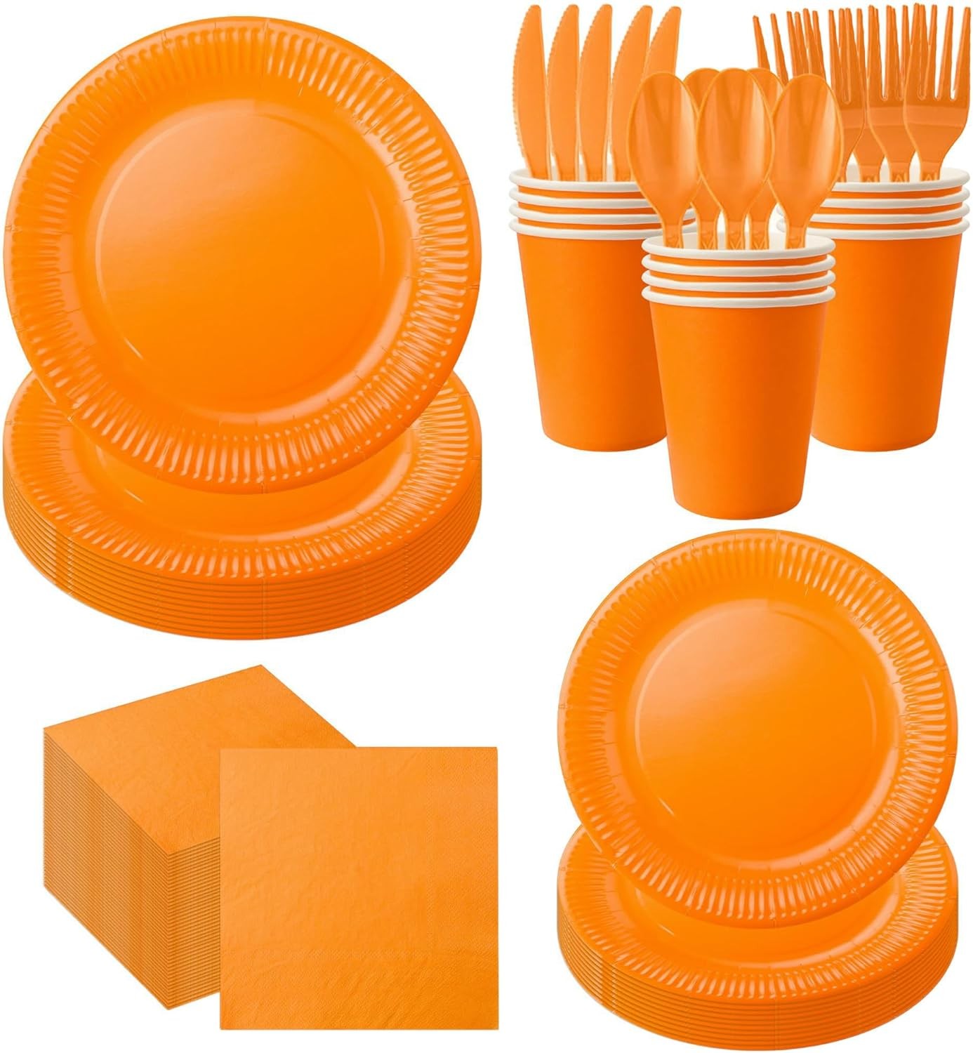 210pcs Orange Paper Plates Disposable Tableware Party Supplies- Includes 9″