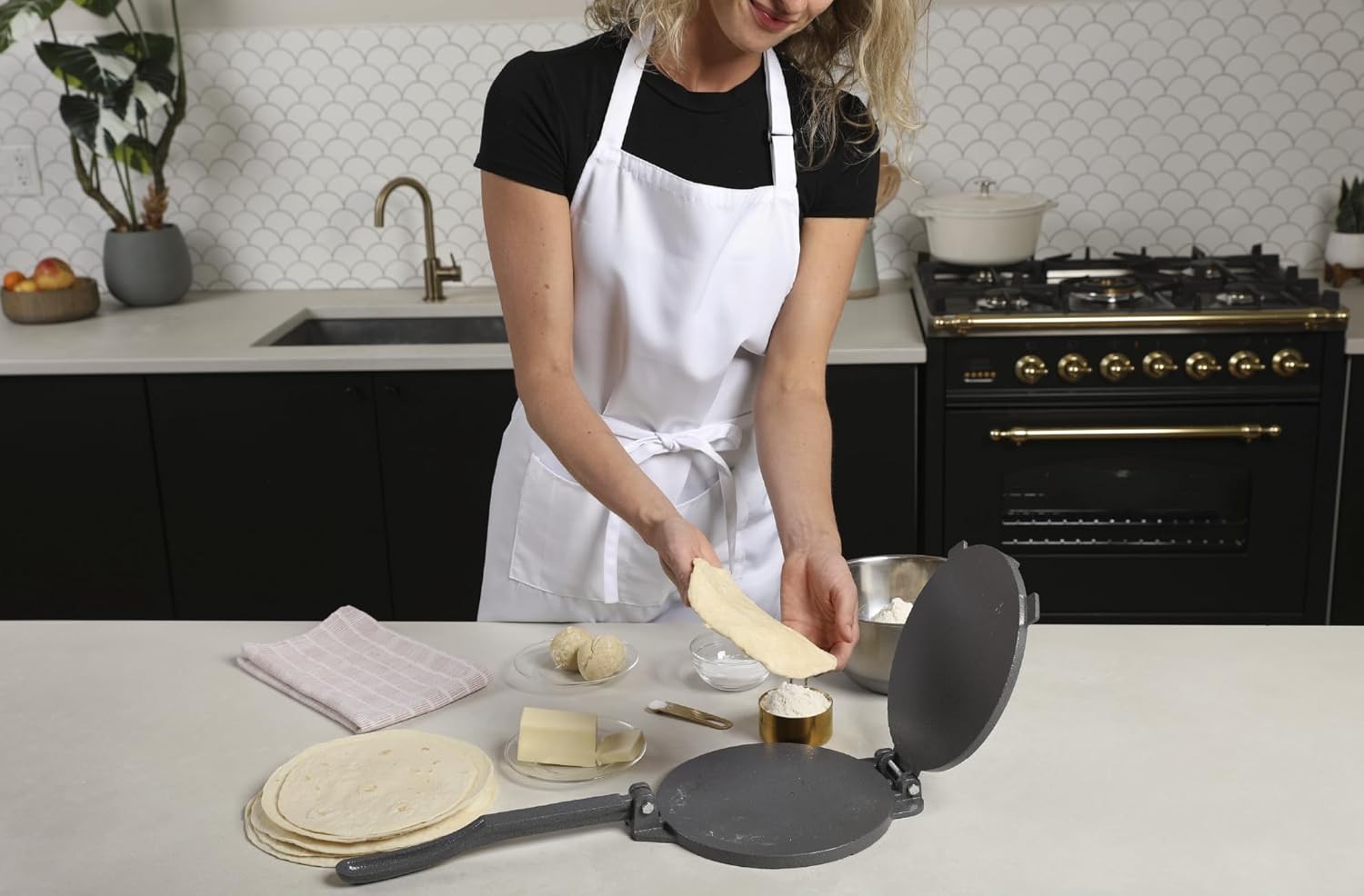Alpha Living Tortilla Press 8 Inch Cast Iron for Kitchen