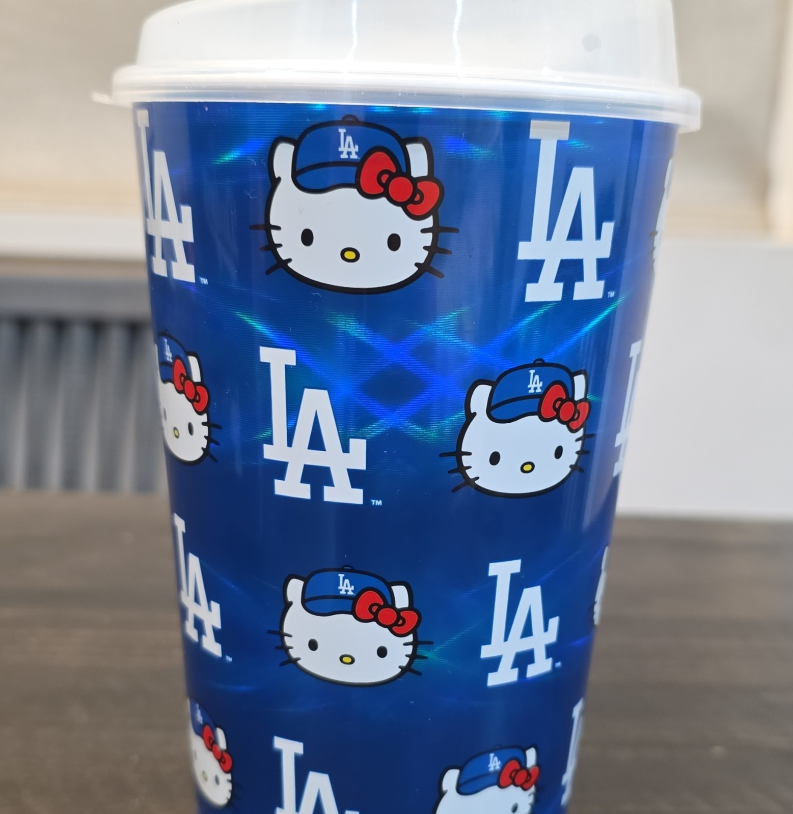 Hello Kitty LA Dodgers PET Plastic Round Cup with Lid Combo MLB Animation Blue