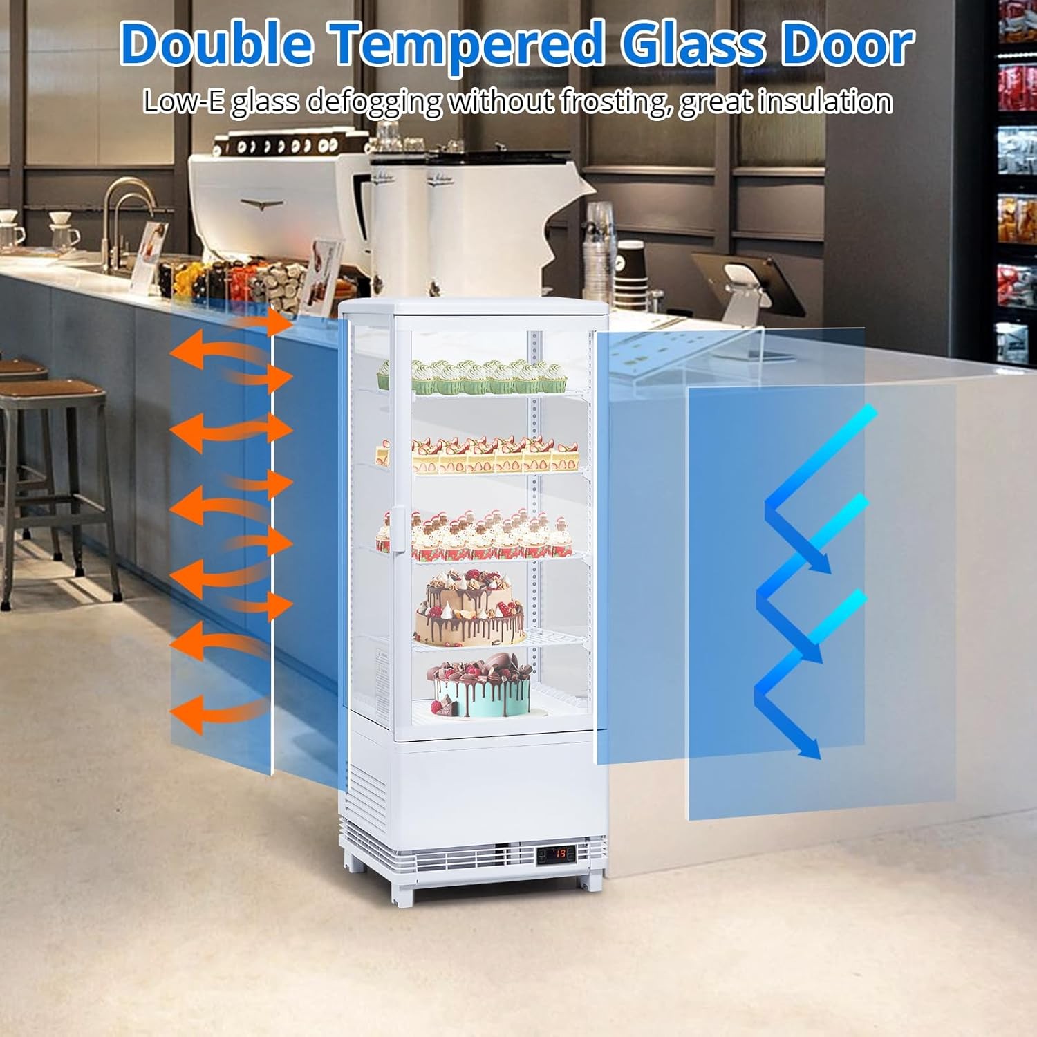 Commercial Display Refrigerator 3.5 Cu Ft Countertop Double Glass