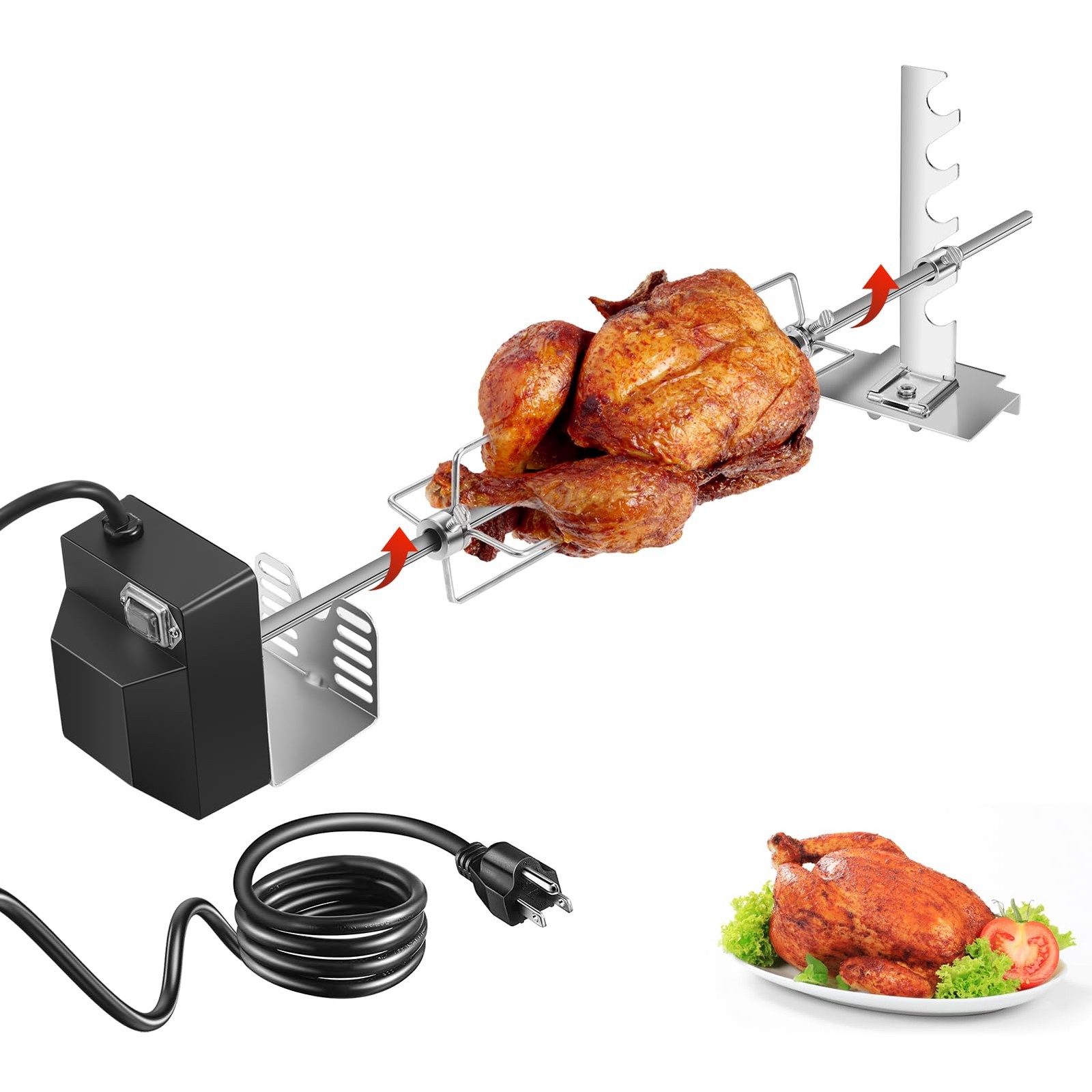 Rotisserie Grill Kit, Automatic Rotating BBQ, UL Certificated Universal black
