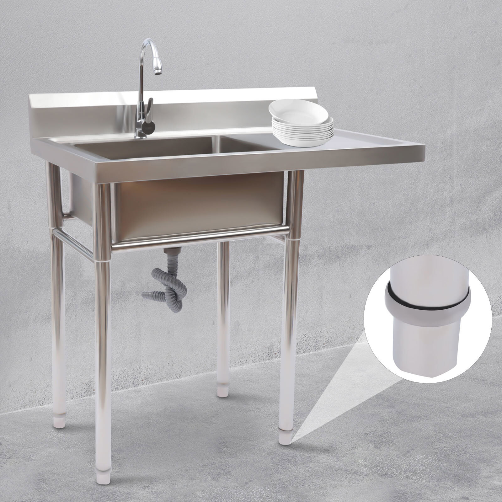 2 Compartment Commercial Sink w/ Double Faucet Restaurant Sink,Free Standing