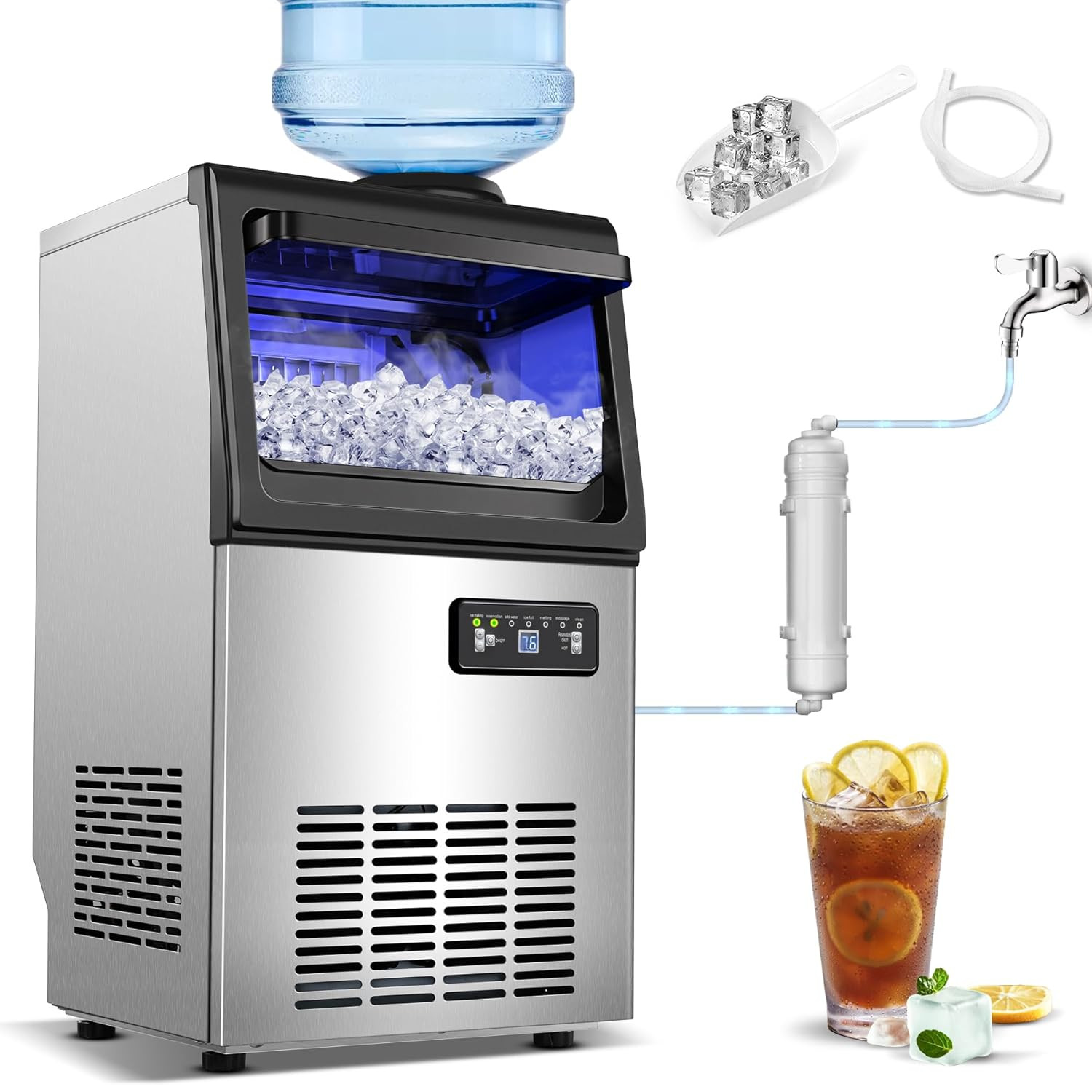 High Efficiency 110Lbs/24H Under Counter Ice Maker with Self-Cleaning Feature