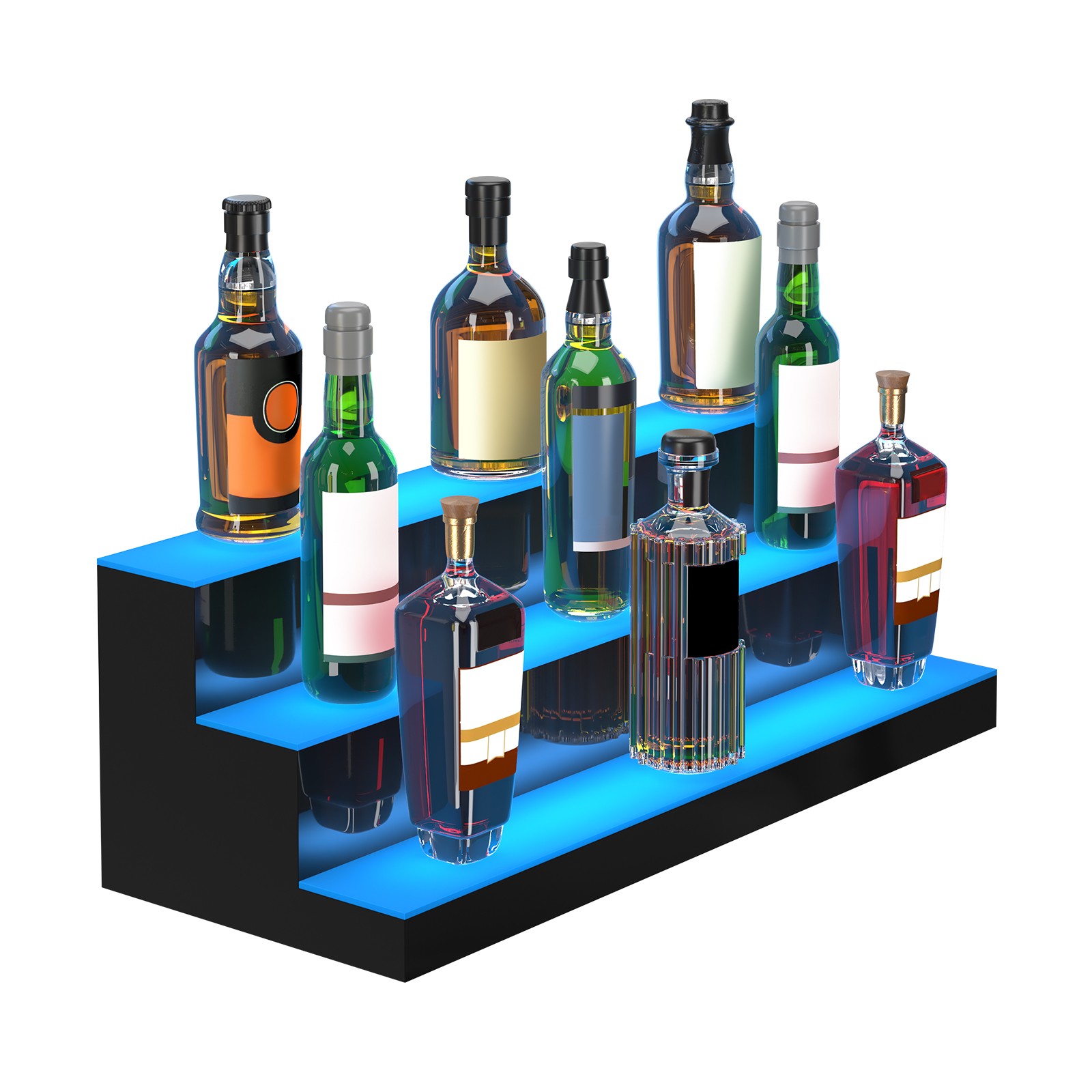 Uimoso 30″ 3-Step LED Lighted Liquor Bottle Display Bar Shelf RF & App Control
