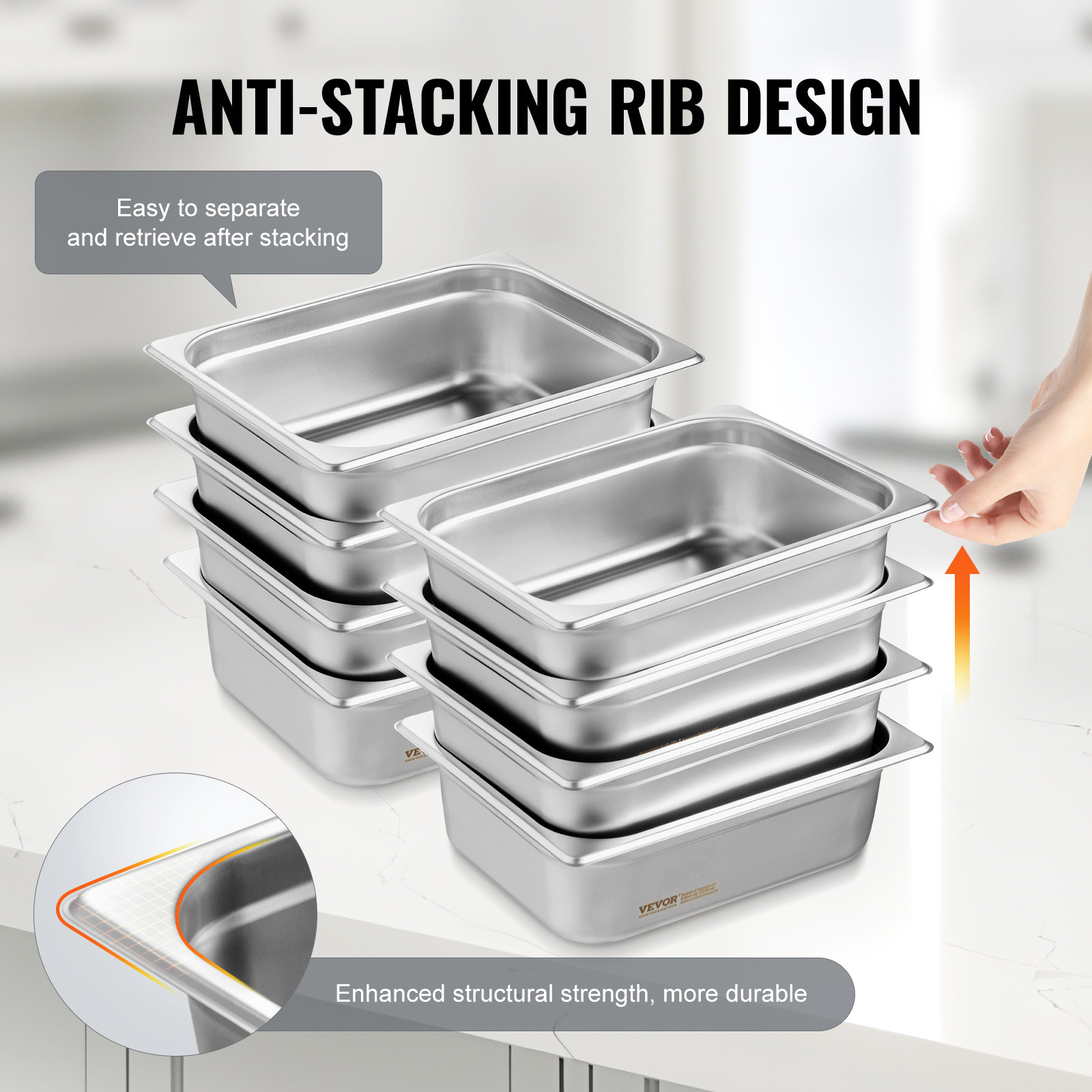 VEVOR 8 Pack 1/2 Size Hotel Pans Steam Table Pan Stainless Steel 4″ Deep Lid