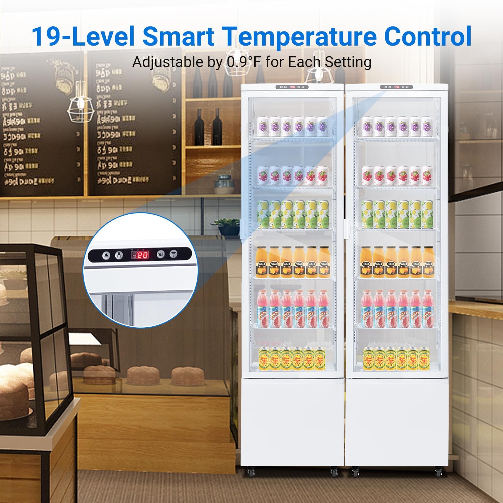 Glass Door Commercial Refrigerator, 10.9Cu Ft Beverage Cooler, Upright, 5 Shelve